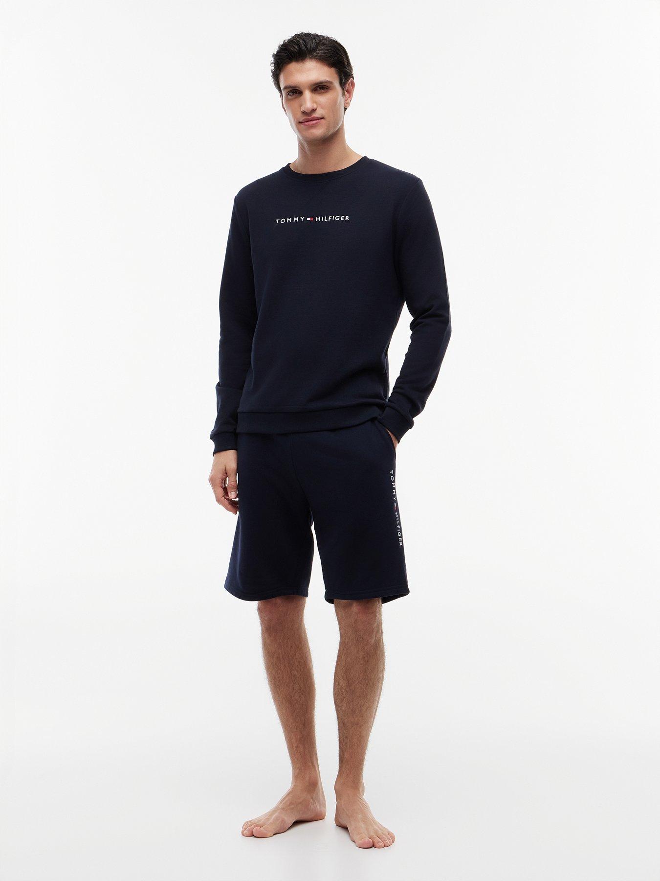 Image 3 of 3 of Tommy Hilfiger Linear Logo Loungewear Sweatshirt- Navy