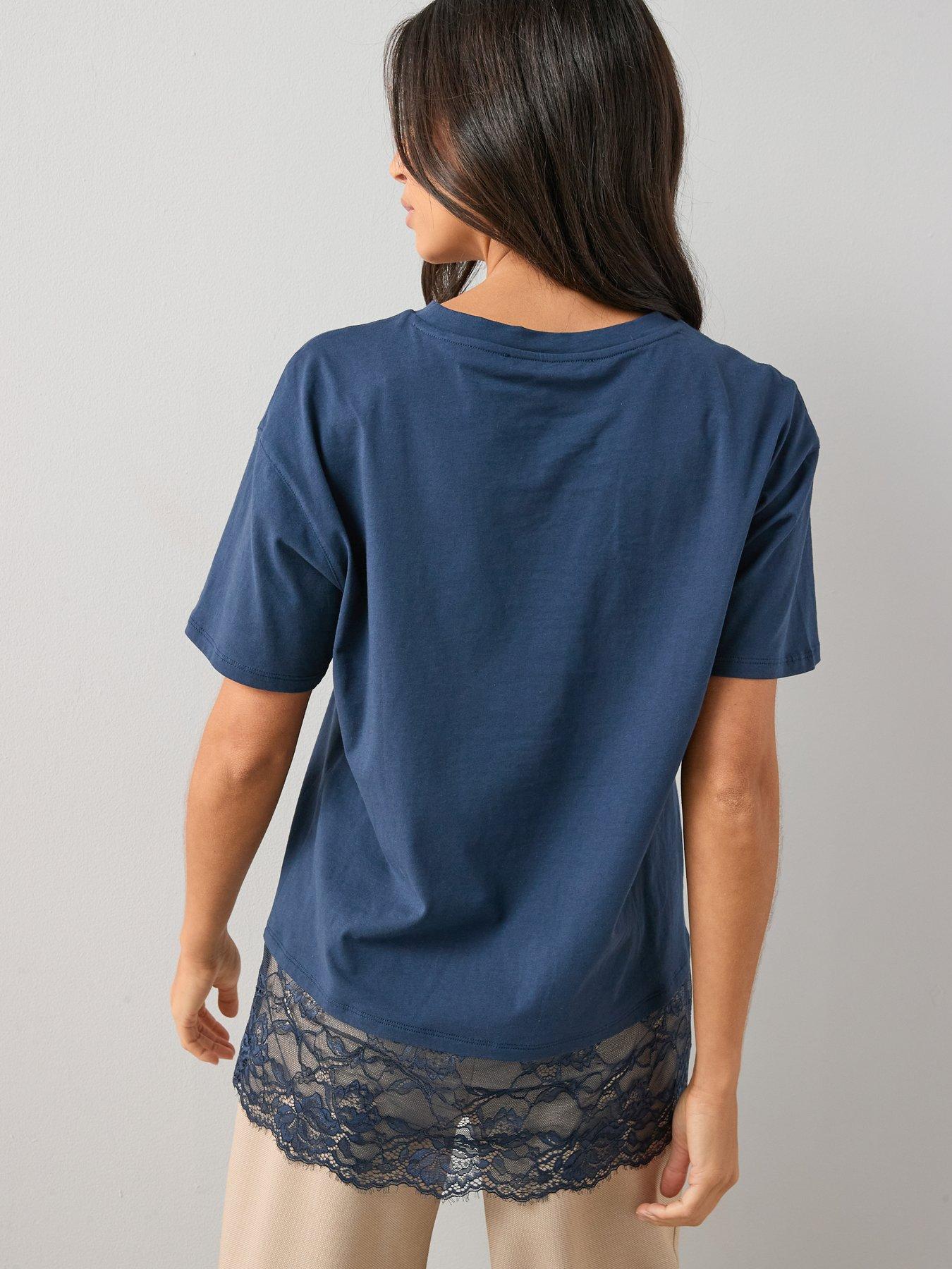 Image 2 of 6 of The Very Collection Longline Lace Hem Tshirt