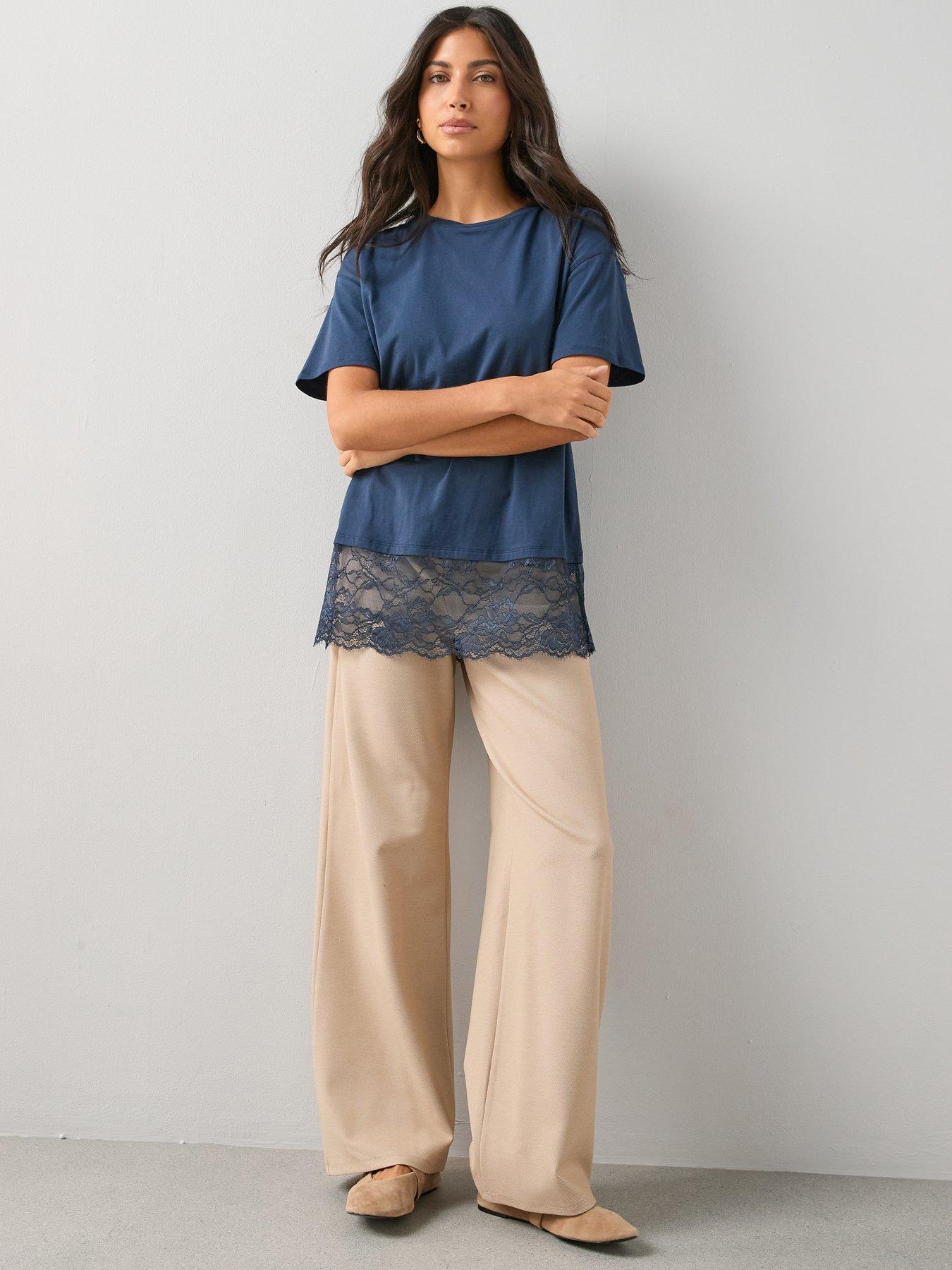 Image 6 of 6 of The Very Collection Longline Lace Hem Tshirt