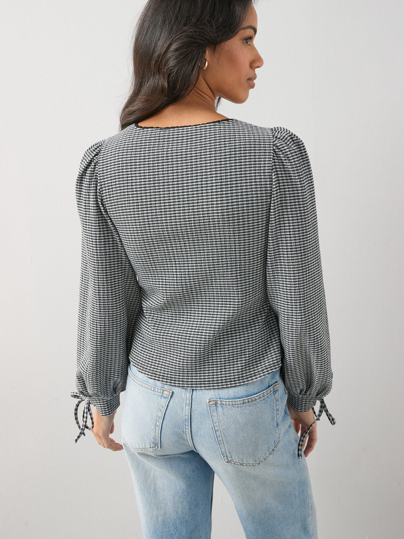 the-very-collection-shirred-gingham-long-sleeve-top-multistillFront