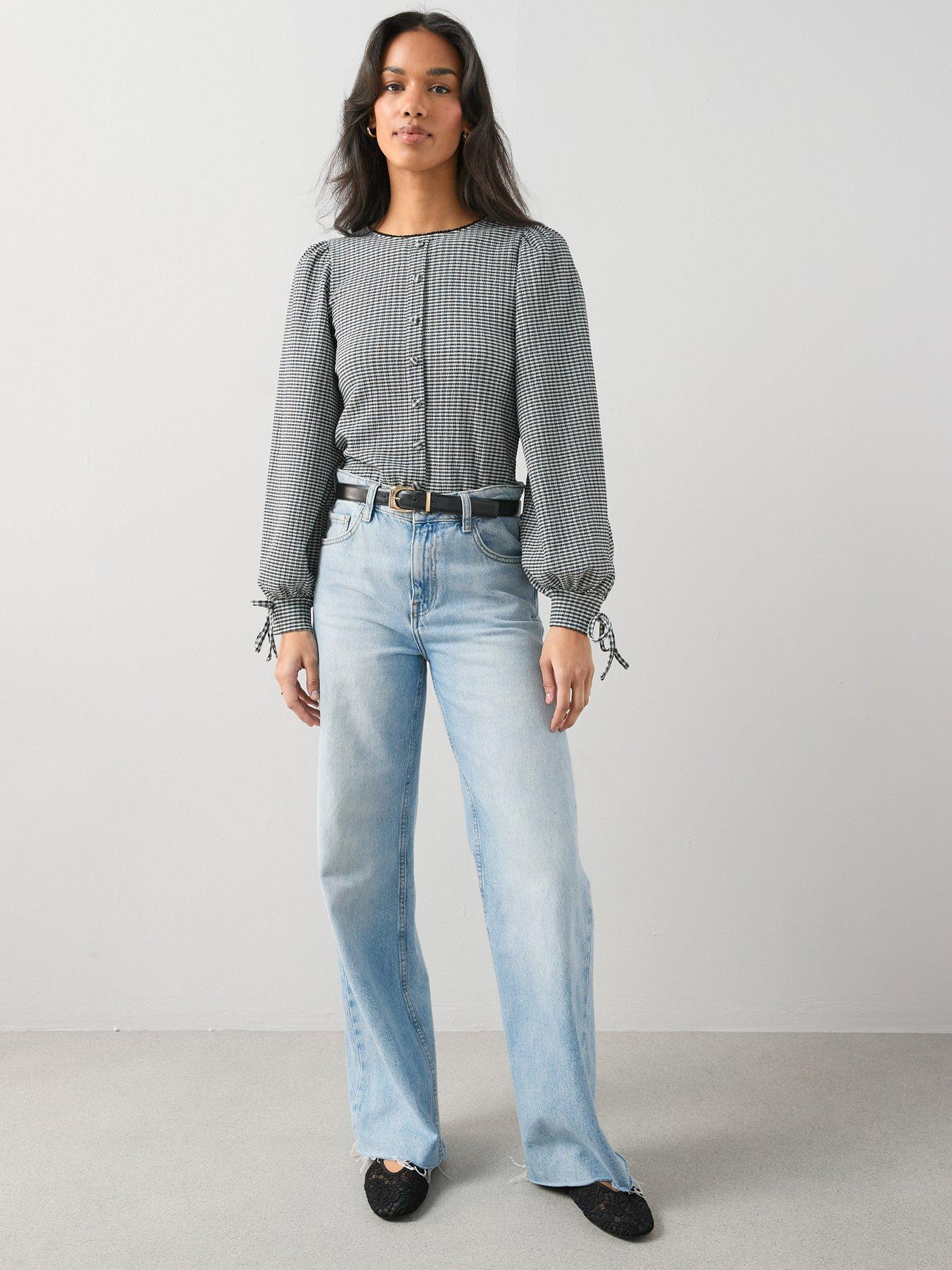 the-very-collection-shirred-gingham-long-sleeve-top-multiback