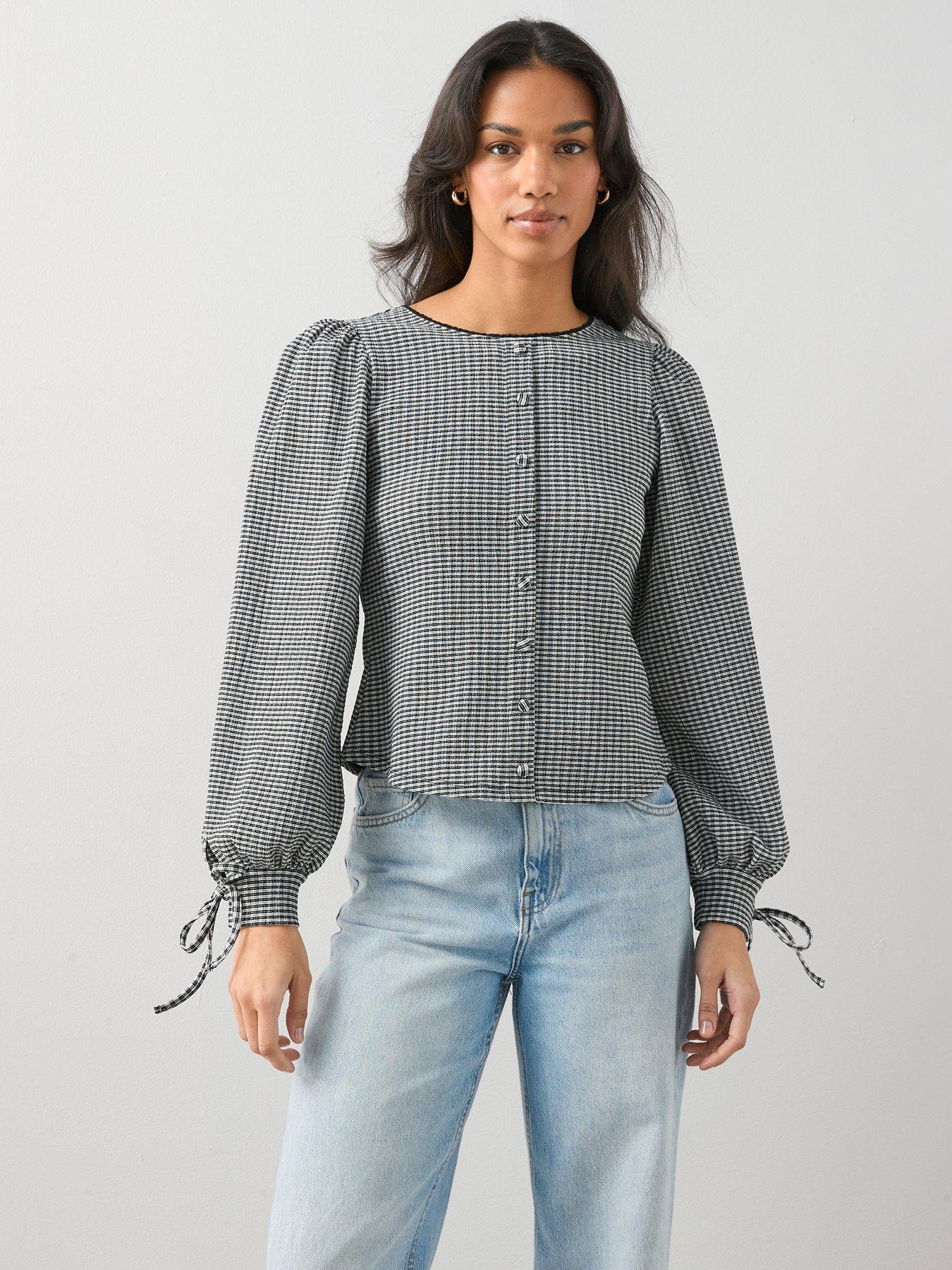 the-very-collection-shirred-gingham-long-sleeve-top-multidetail