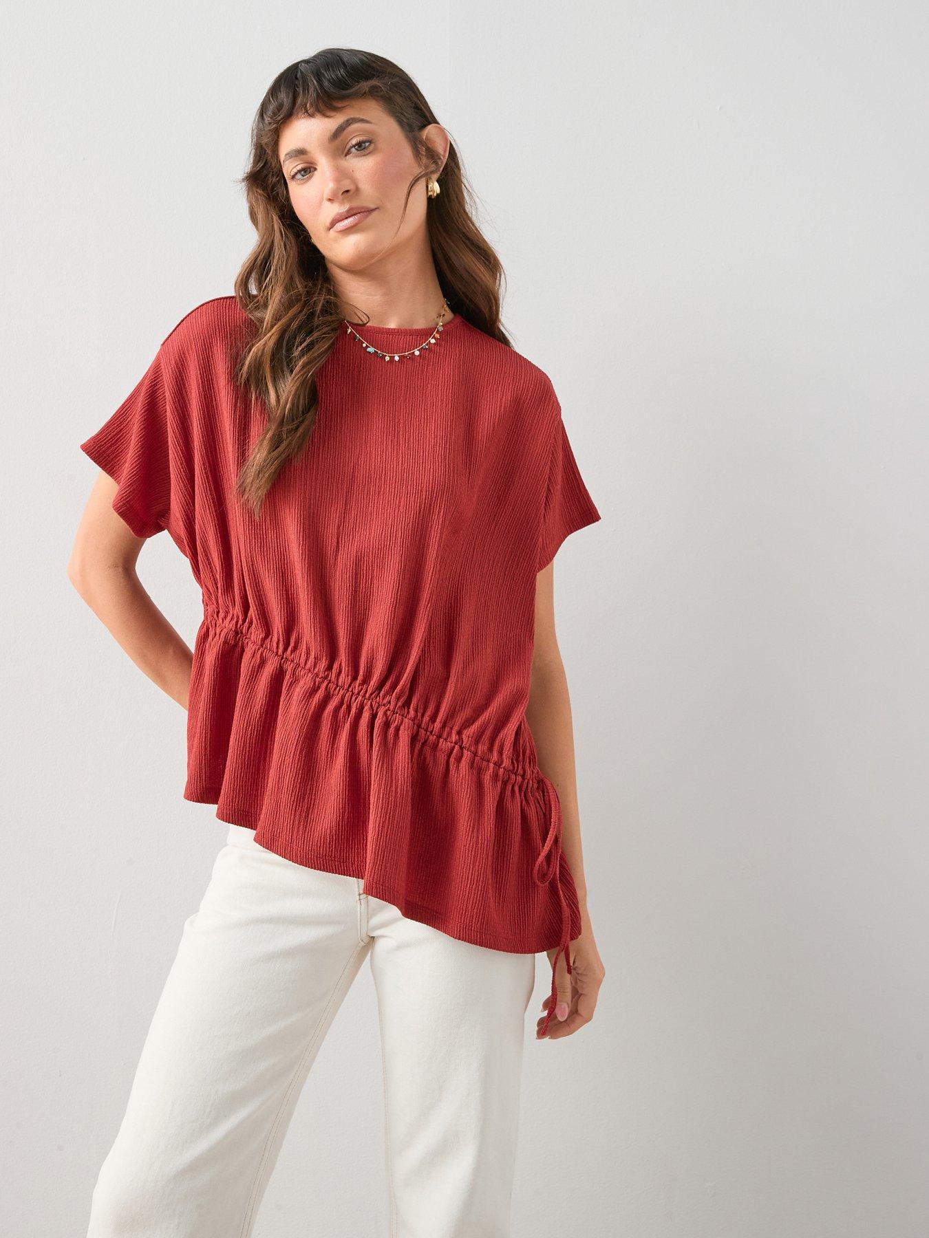 the-very-collection-short-sleeve-ruched-top-redfront