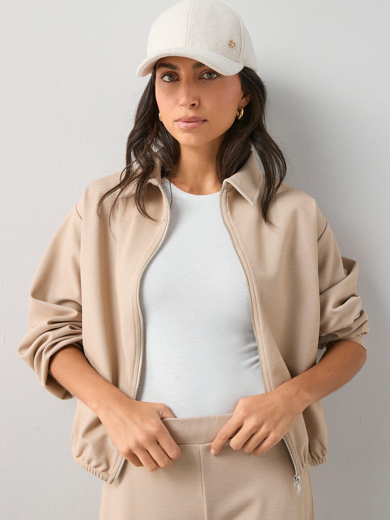 The Very Collection Pique Collar Detail Pleat Sleeve Jacket - Stone