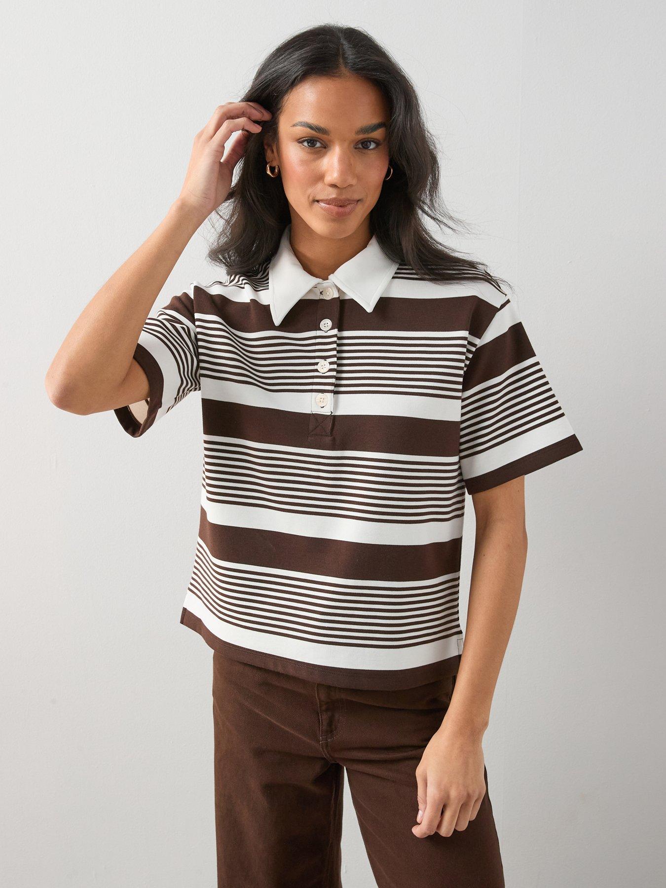 the-very-collection-collared-stripe-short-sleeve-rugby-top-brownfront