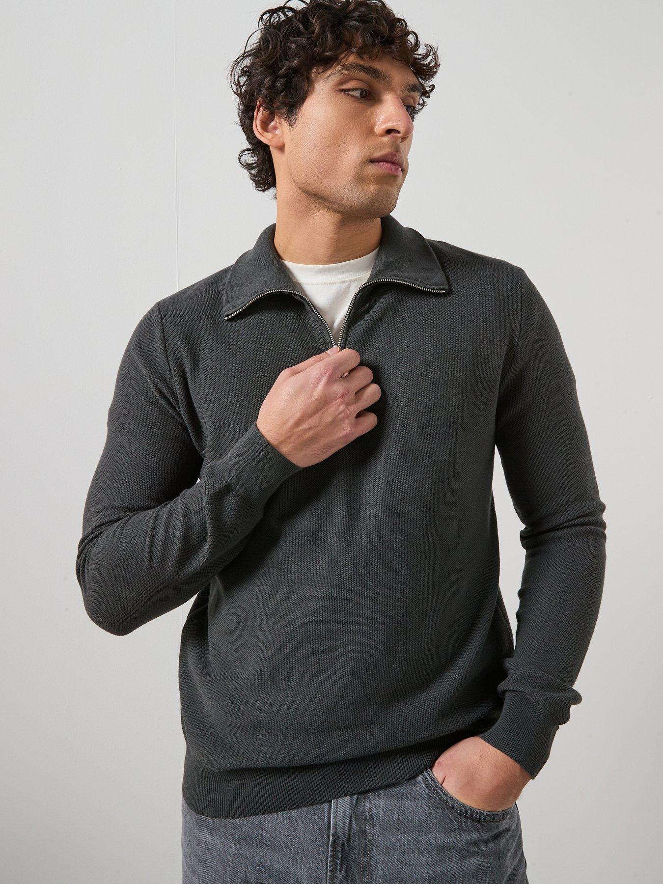 Image 1 of 6 of Mango Jumper With Zip Collar - Grey