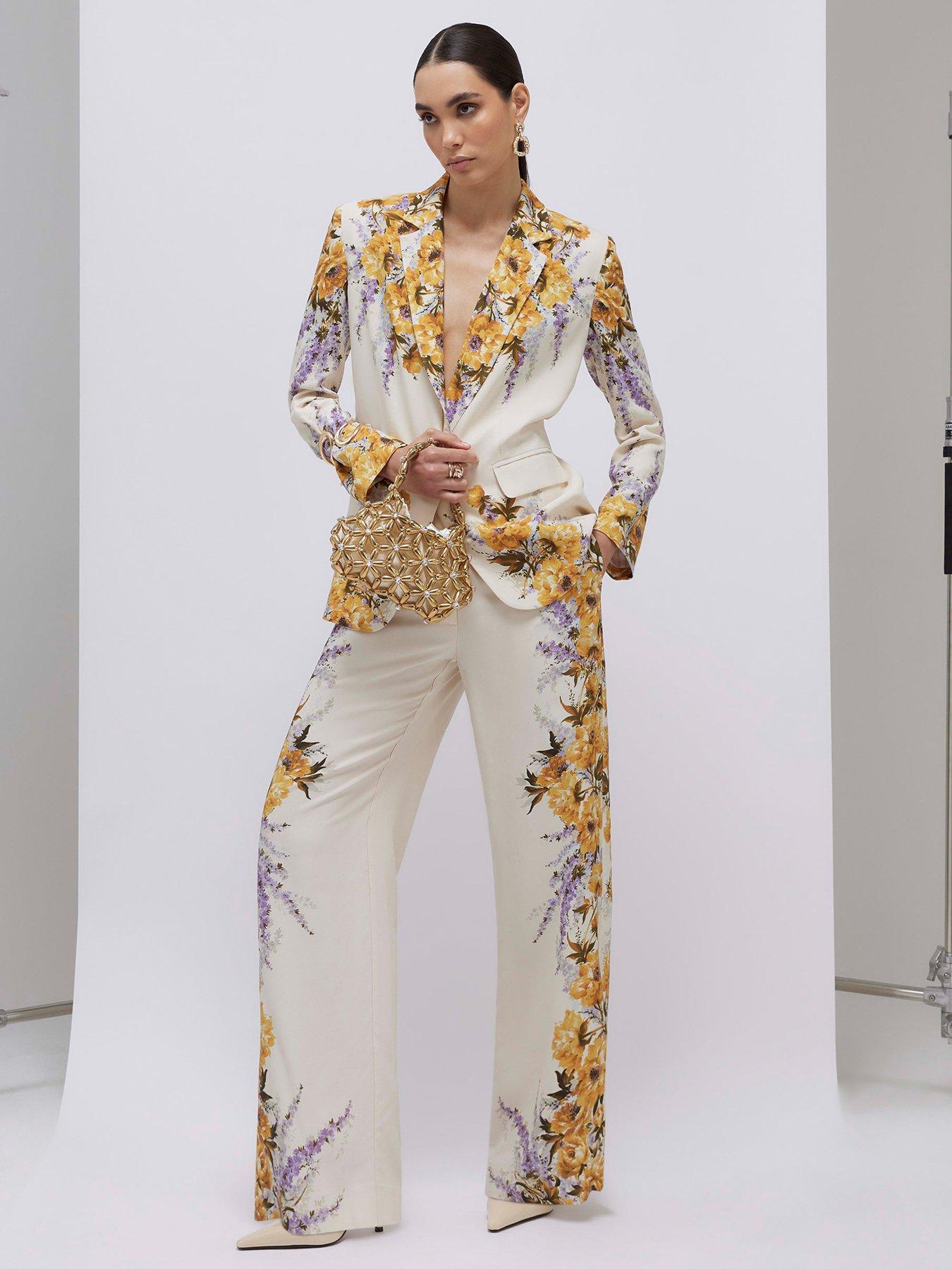 River Island Floral Flare Trouser - Cream