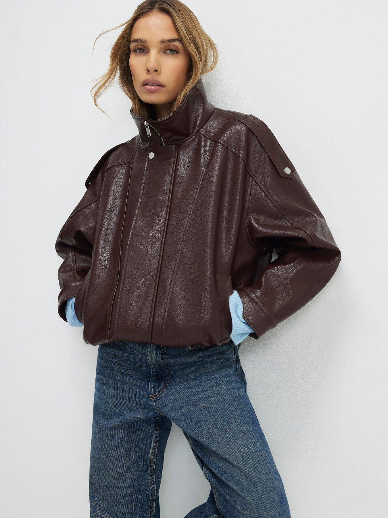 river-island-ultimate-pu-batwing-funnel-neck-jacket-brownfront