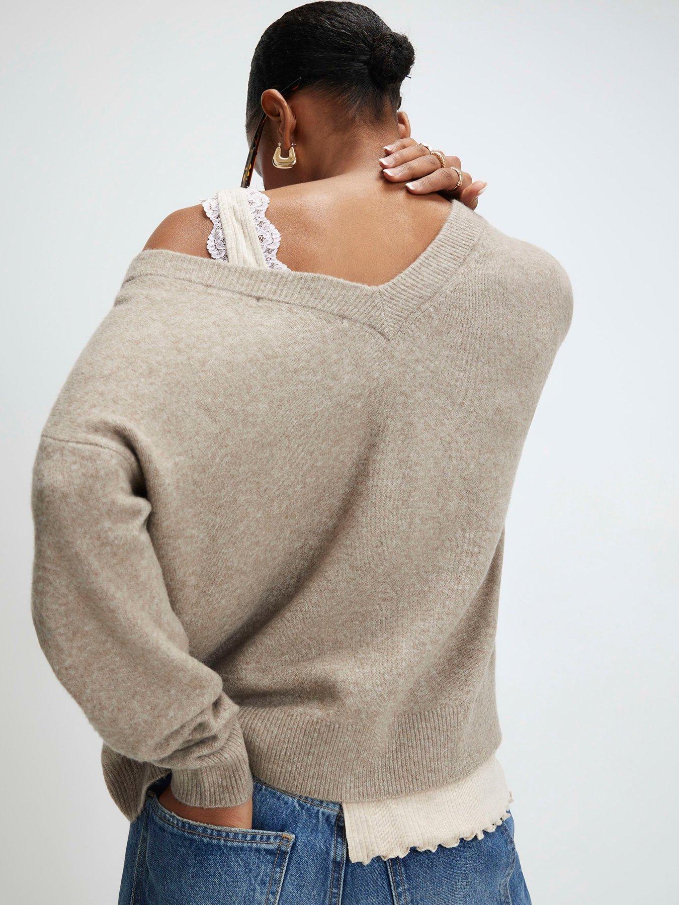 Image 2 of 4 of River Island Knitted V Neck Cardigan - Brown