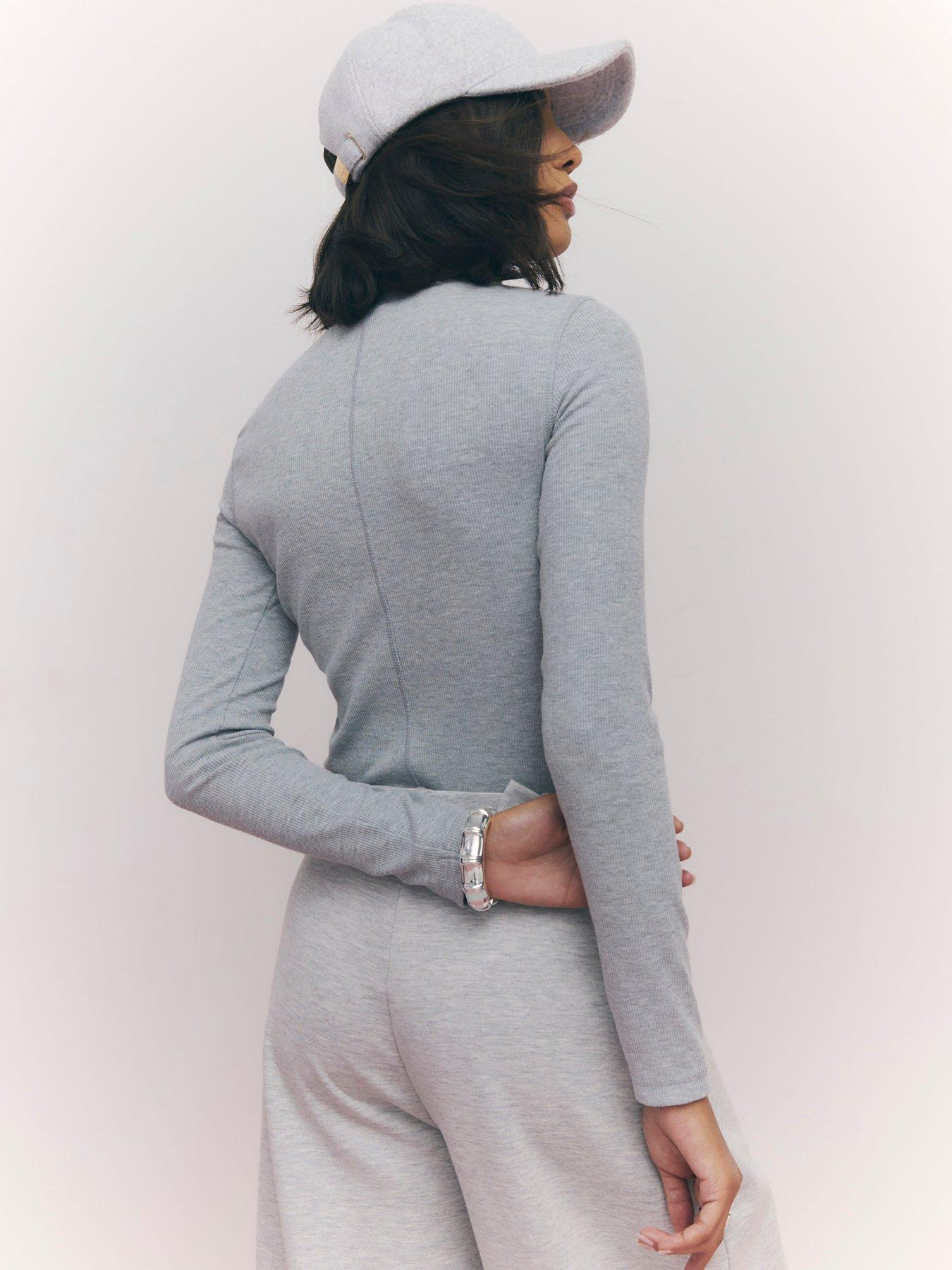 Image 2 of 4 of River Island Long Sleeve Rib Crew Neck Top - Grey