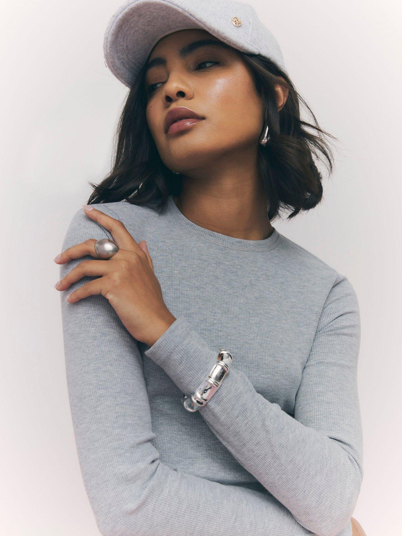 Image 4 of 4 of River Island Long Sleeve Rib Crew Neck Top - Grey