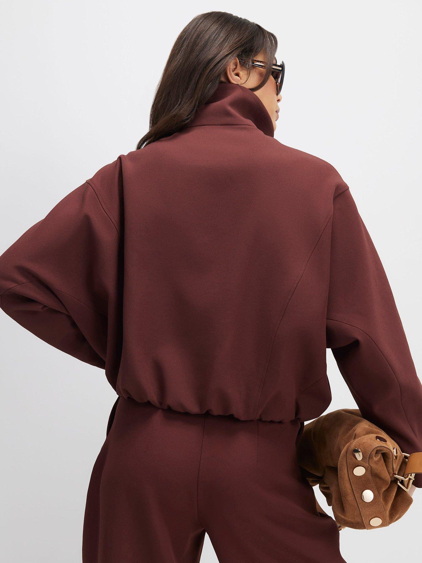 Image 2 of 4 of River Island Tailored Funnel Neck Bomber Jacket - Brown