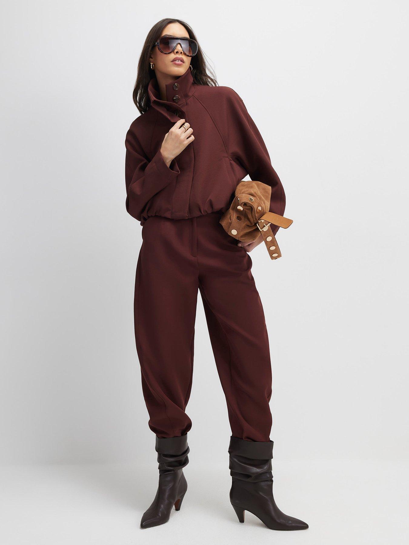 Image 3 of 4 of River Island Tailored Funnel Neck Bomber Jacket - Brown