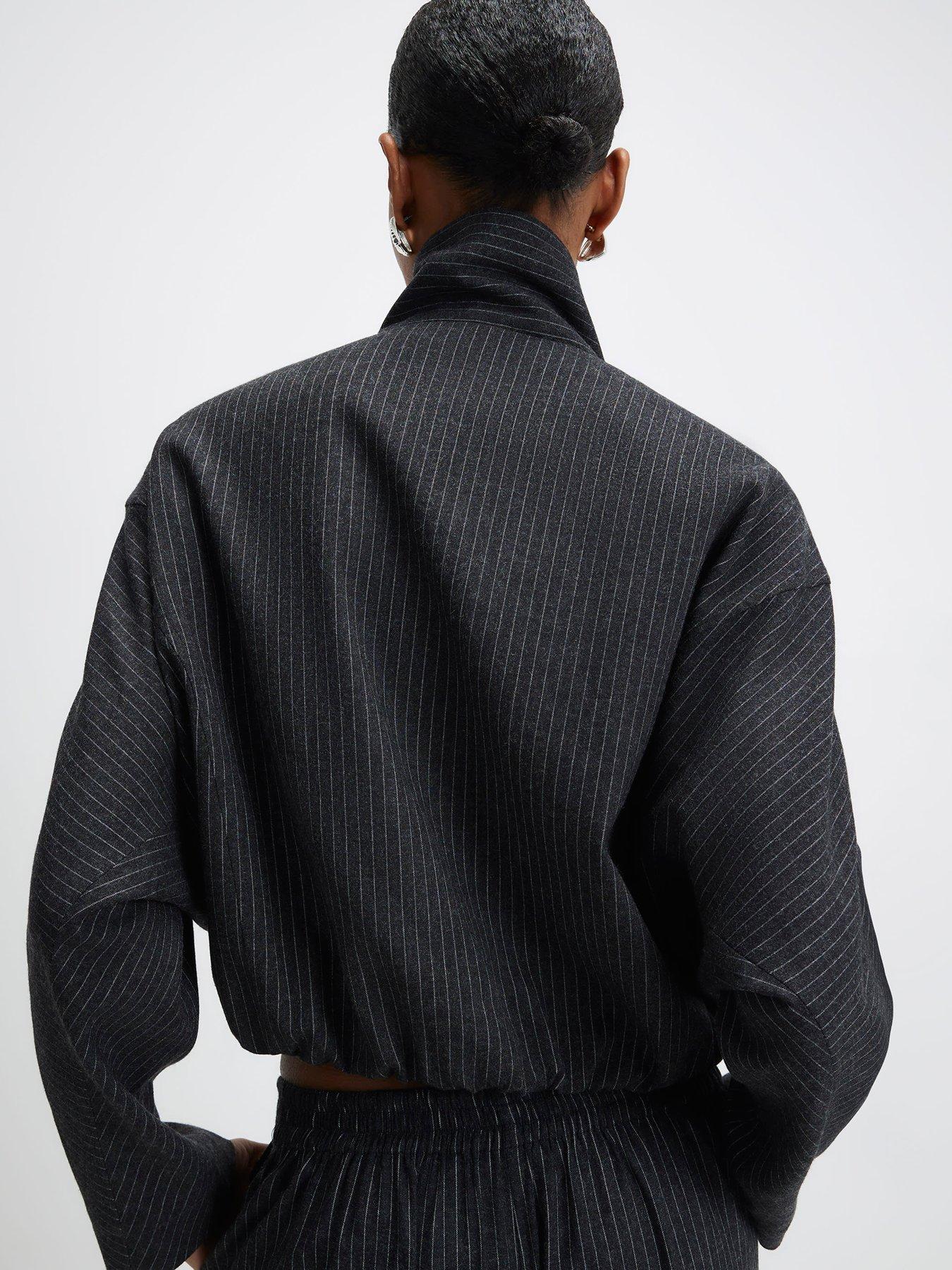 Image 2 of 4 of River Island Pinstripe Funnel Neck Bomber - Grey