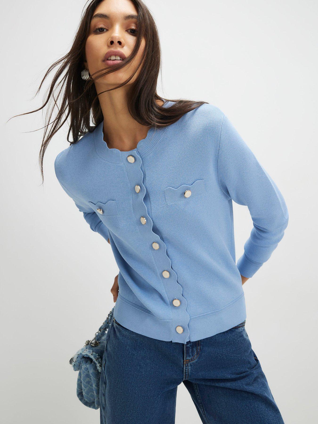 River Island Knit Fitted Scallop Trim Cardigan - Blue