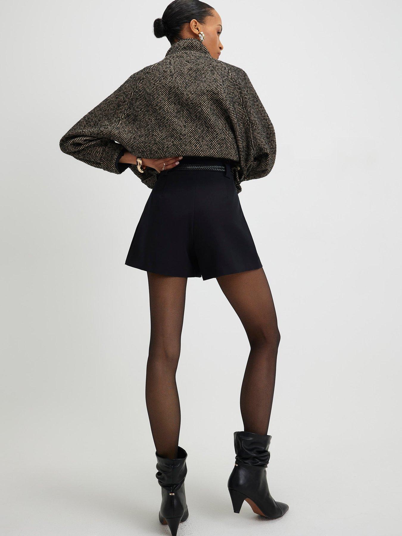 Image 2 of 4 of River Island Tailored Belted Shorts - Black