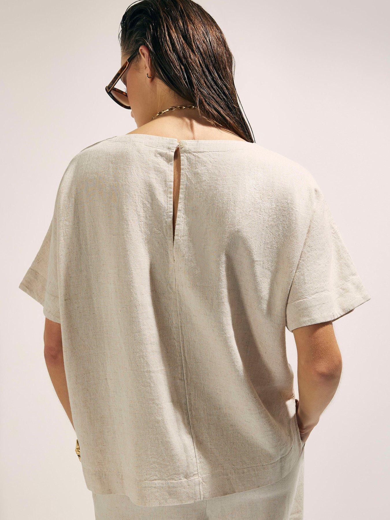 river-island-linen-blend-short-sleeve-t-shirt-beigestillFront