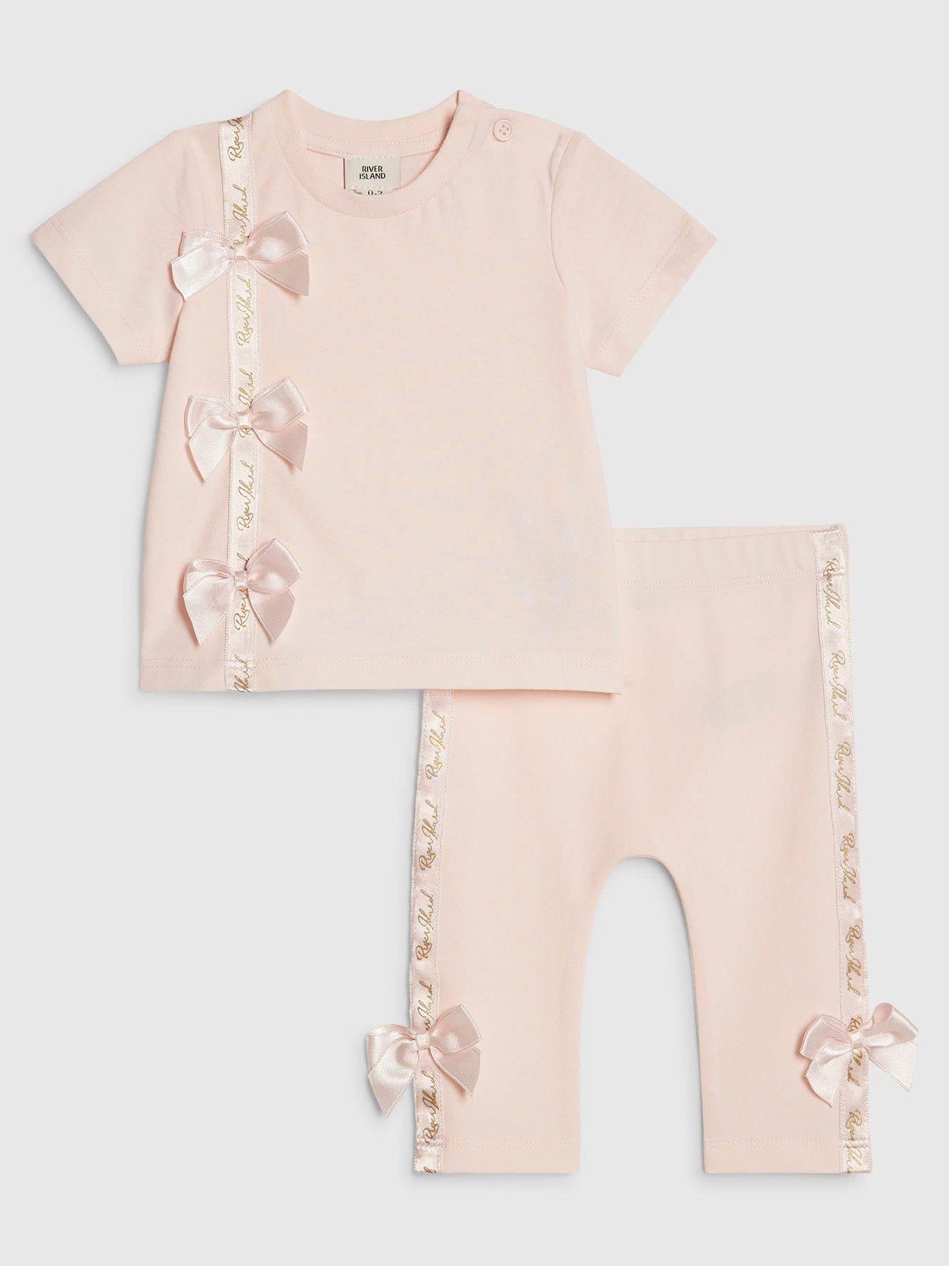 River Island Baby Bg Short Sleeve Satin Bow T-Shirt Set - Pink