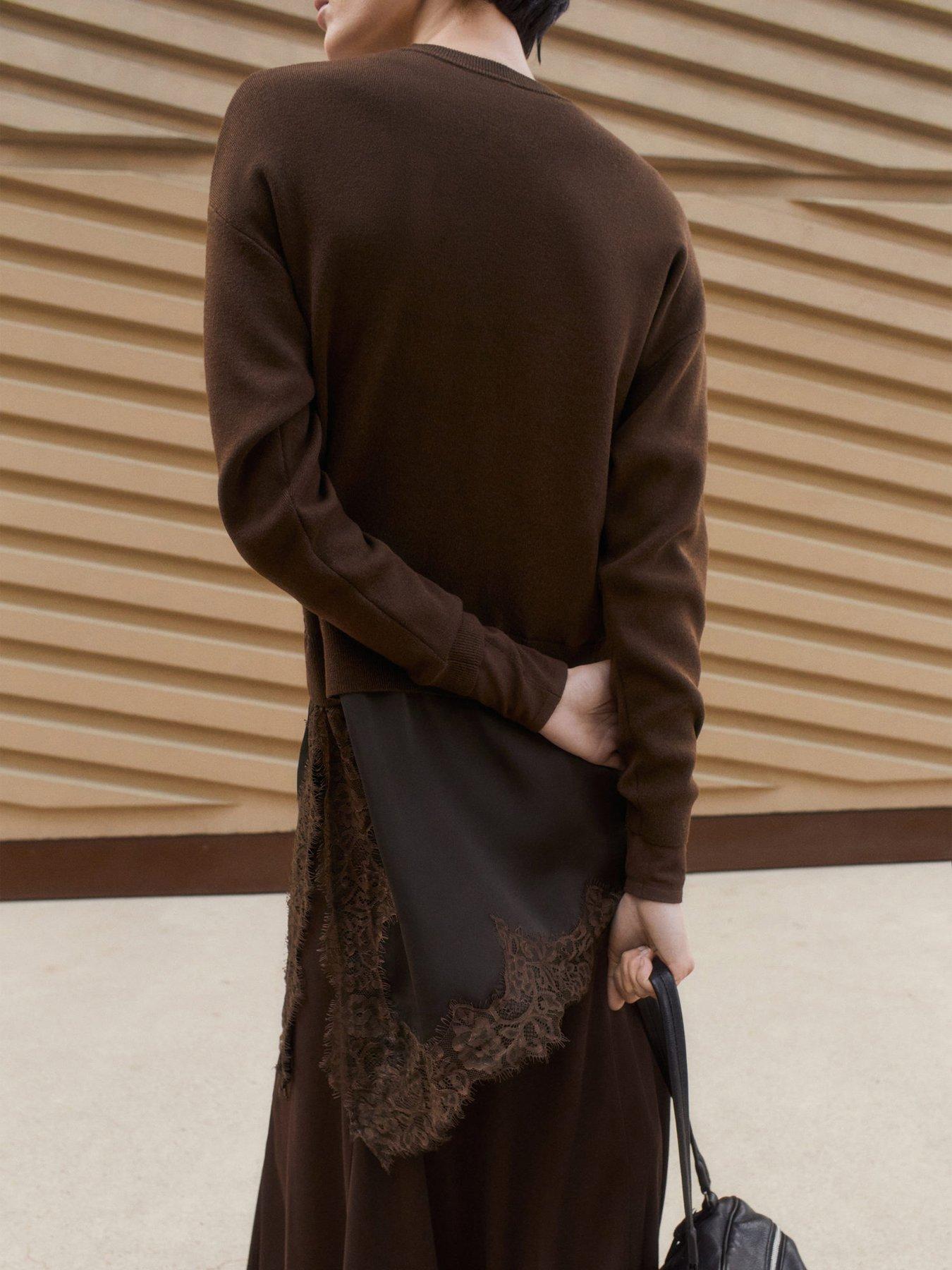 Image 2 of 5 of Mango Jumper With Lace Detail - Brown