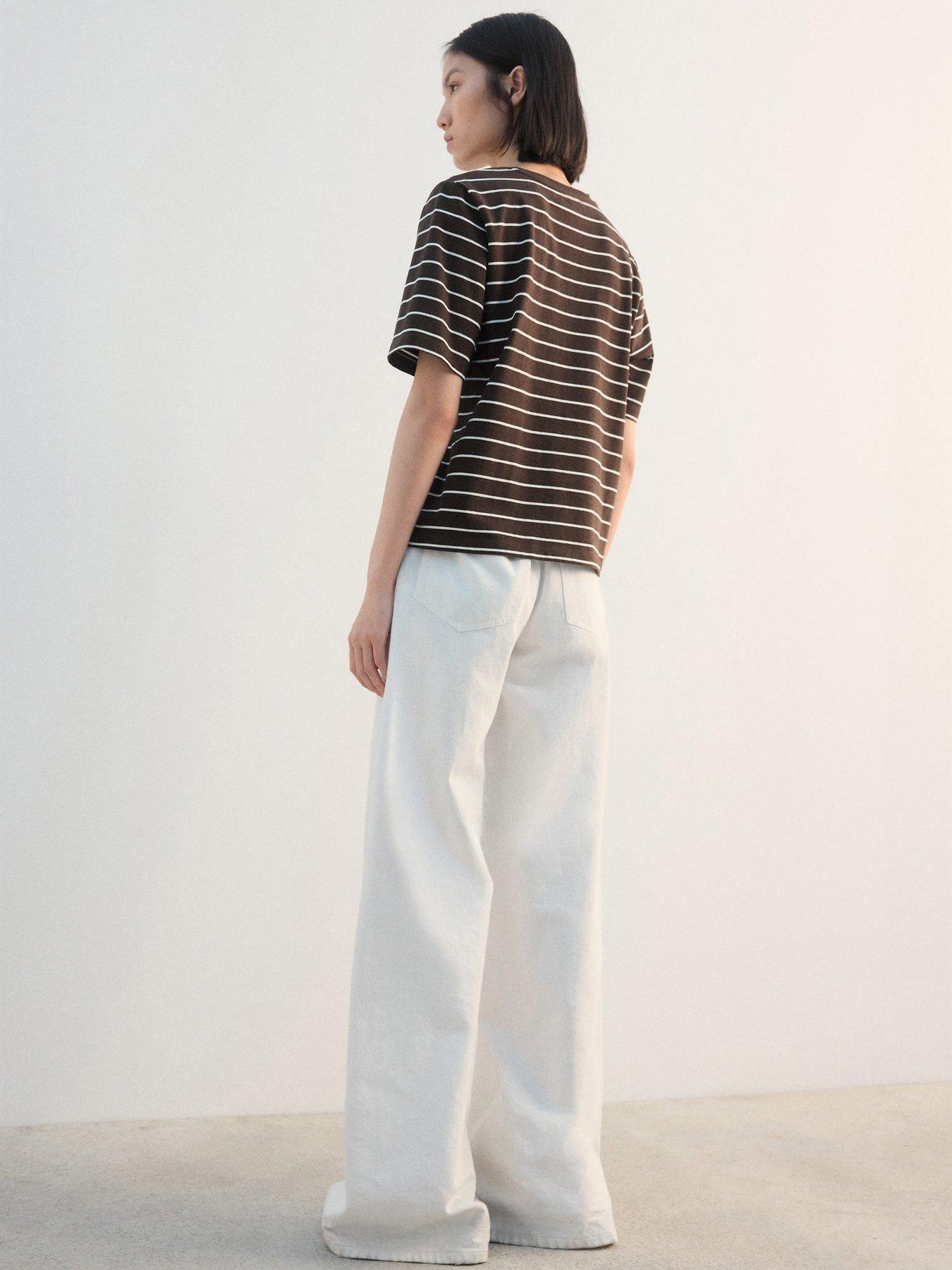 Image 2 of 6 of Mango Striped Cotton T-Shirt - Brown