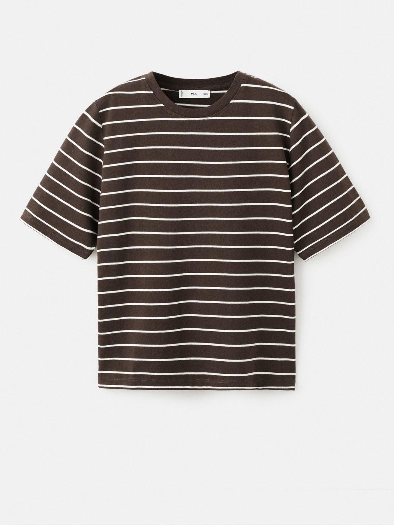 Image 4 of 6 of Mango Striped Cotton T-Shirt - Brown