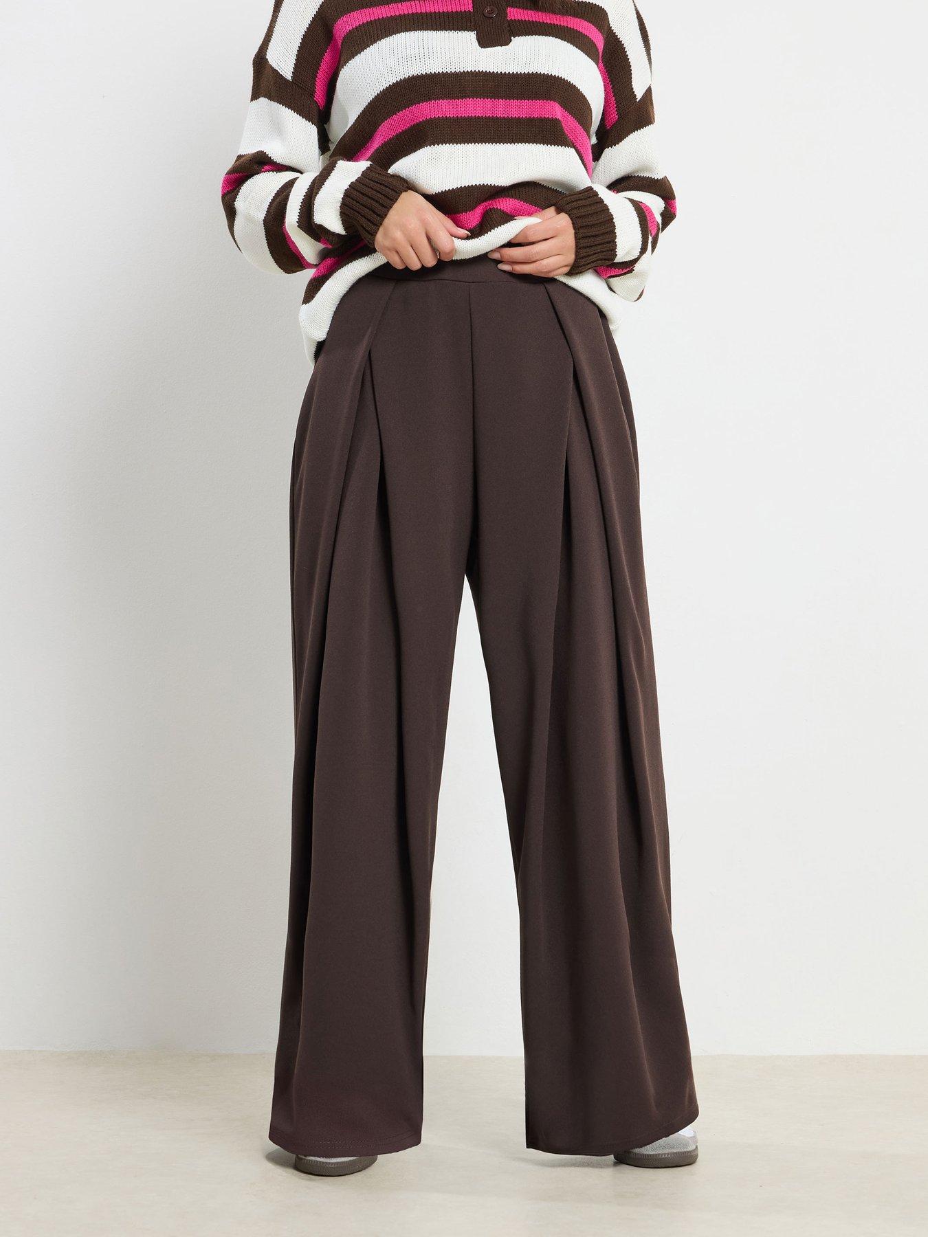 Image 1 of 4 of PixieGirl Petite Scuba Wrap Pleat Wide Leg Trousers