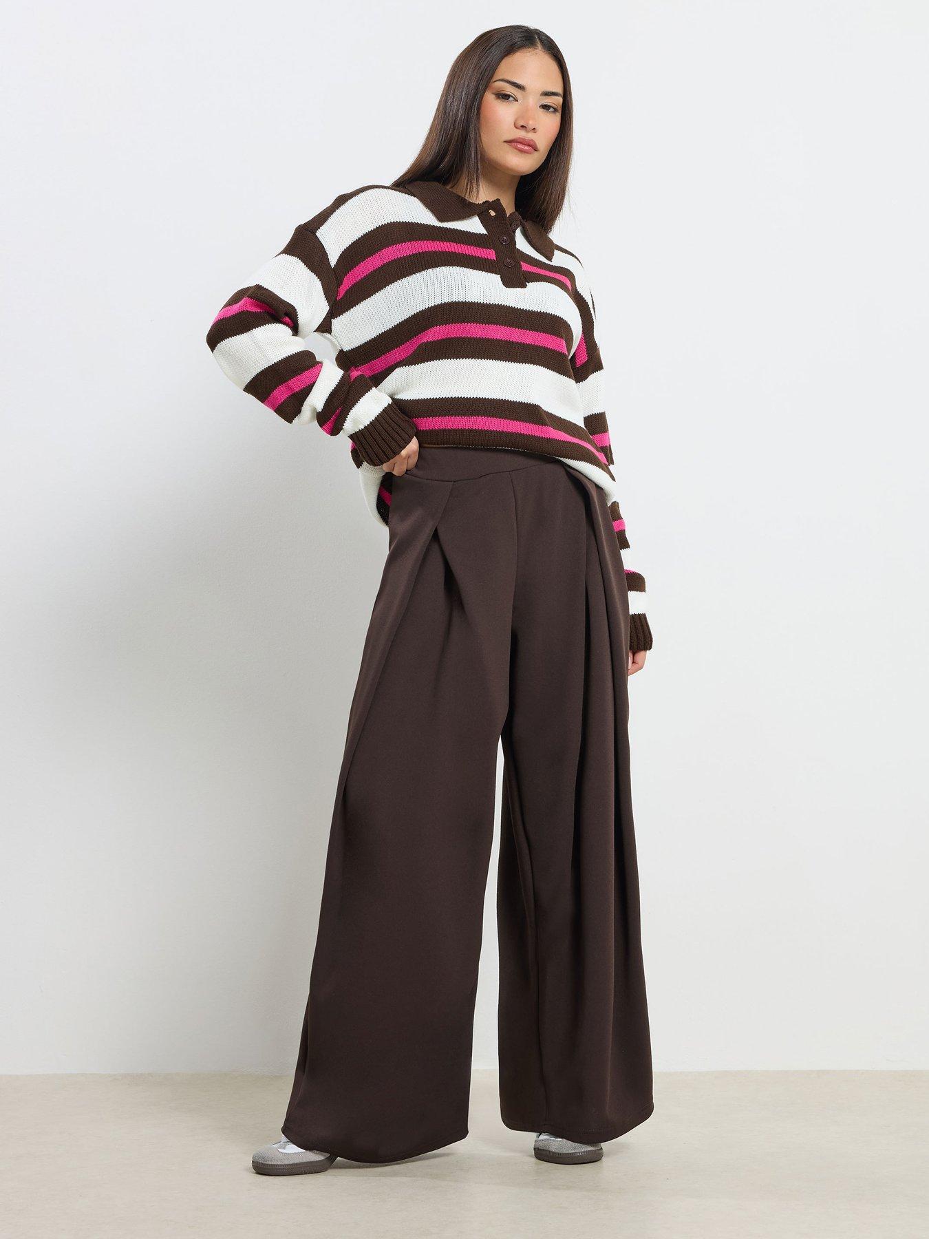 Image 3 of 4 of PixieGirl Petite Scuba Wrap Pleat Wide Leg Trousers