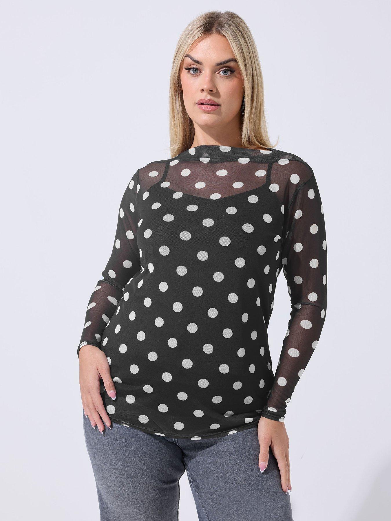 Yours Curve Polka Dot Top - Black