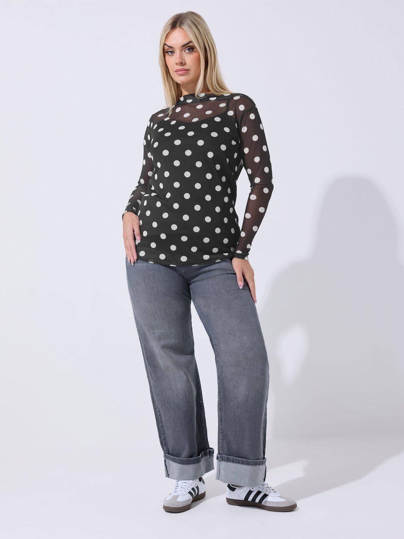 Image 3 of 5 of Yours Curve Polka Dot&nbsp;Top&nbsp;- Black