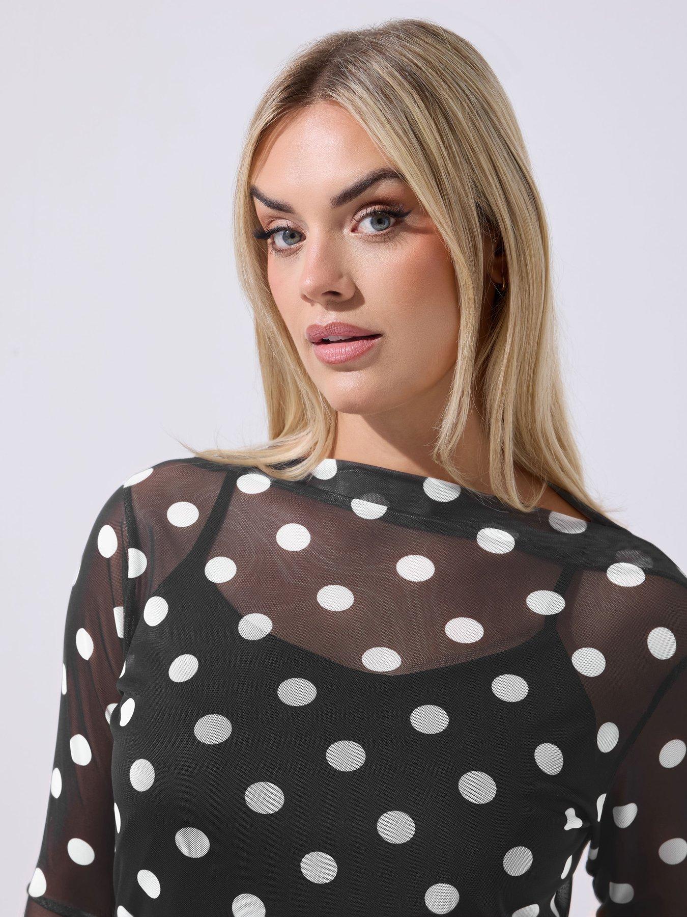 Image 4 of 5 of Yours Curve Polka Dot&nbsp;Top&nbsp;- Black