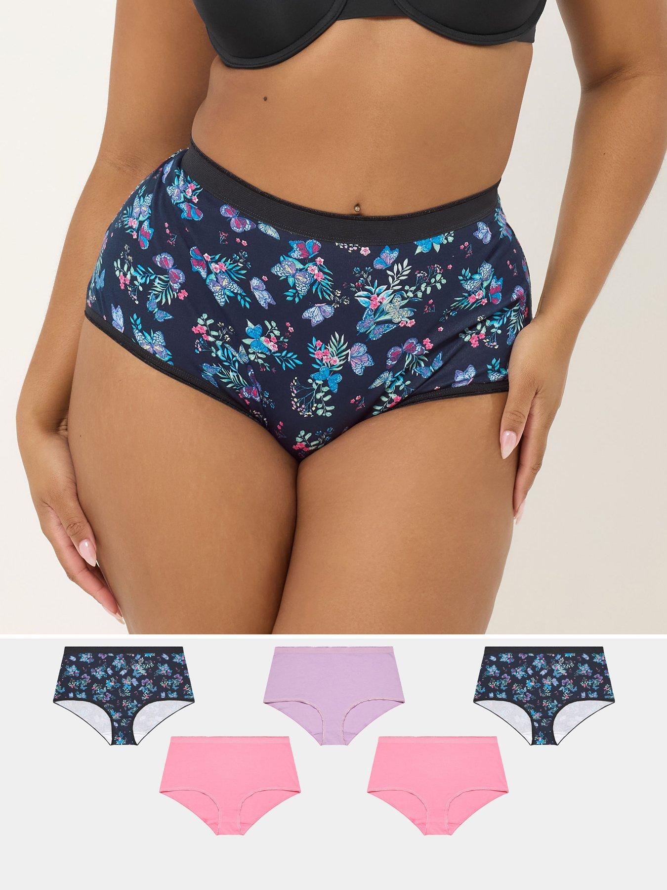 Image 1 of 5 of Yours Curve 5 Pack Floral Butterfly Full Briefs