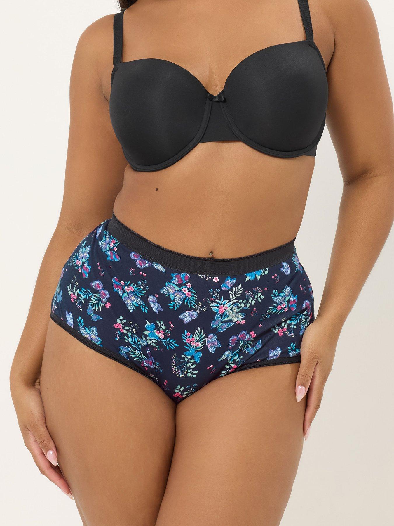 Image 4 of 5 of Yours Curve 5 Pack Floral Butterfly Full Briefs