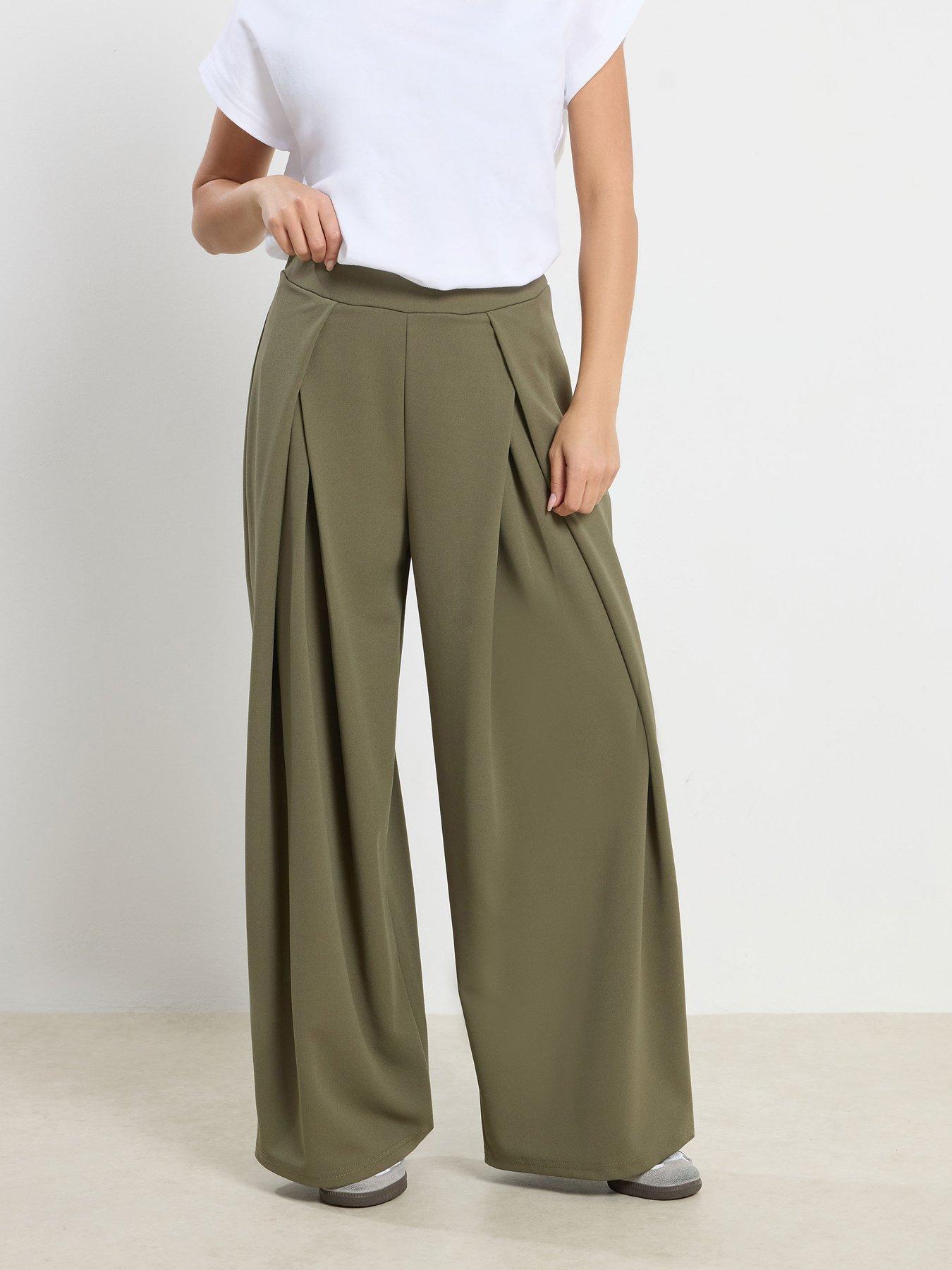Image 1 of 4 of PixieGirl Petite Scuba Wrap Pleat Wide Leg Trousers