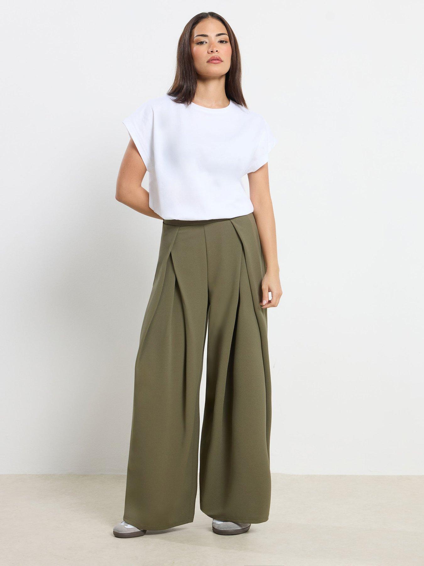 Image 3 of 4 of PixieGirl Petite Scuba Wrap Pleat Wide Leg Trousers