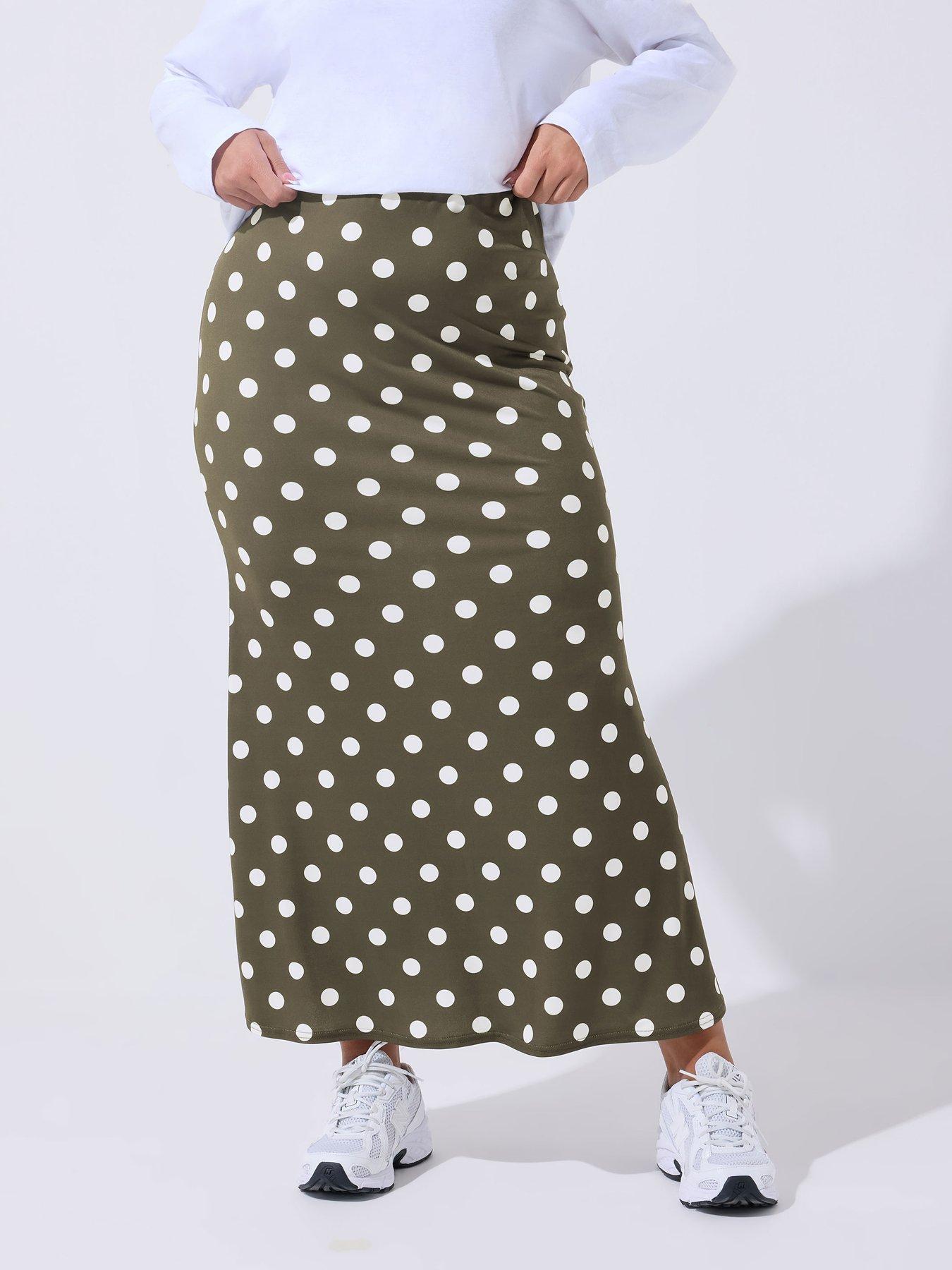 yours-curve-polka-dot-midi-skirt--brown