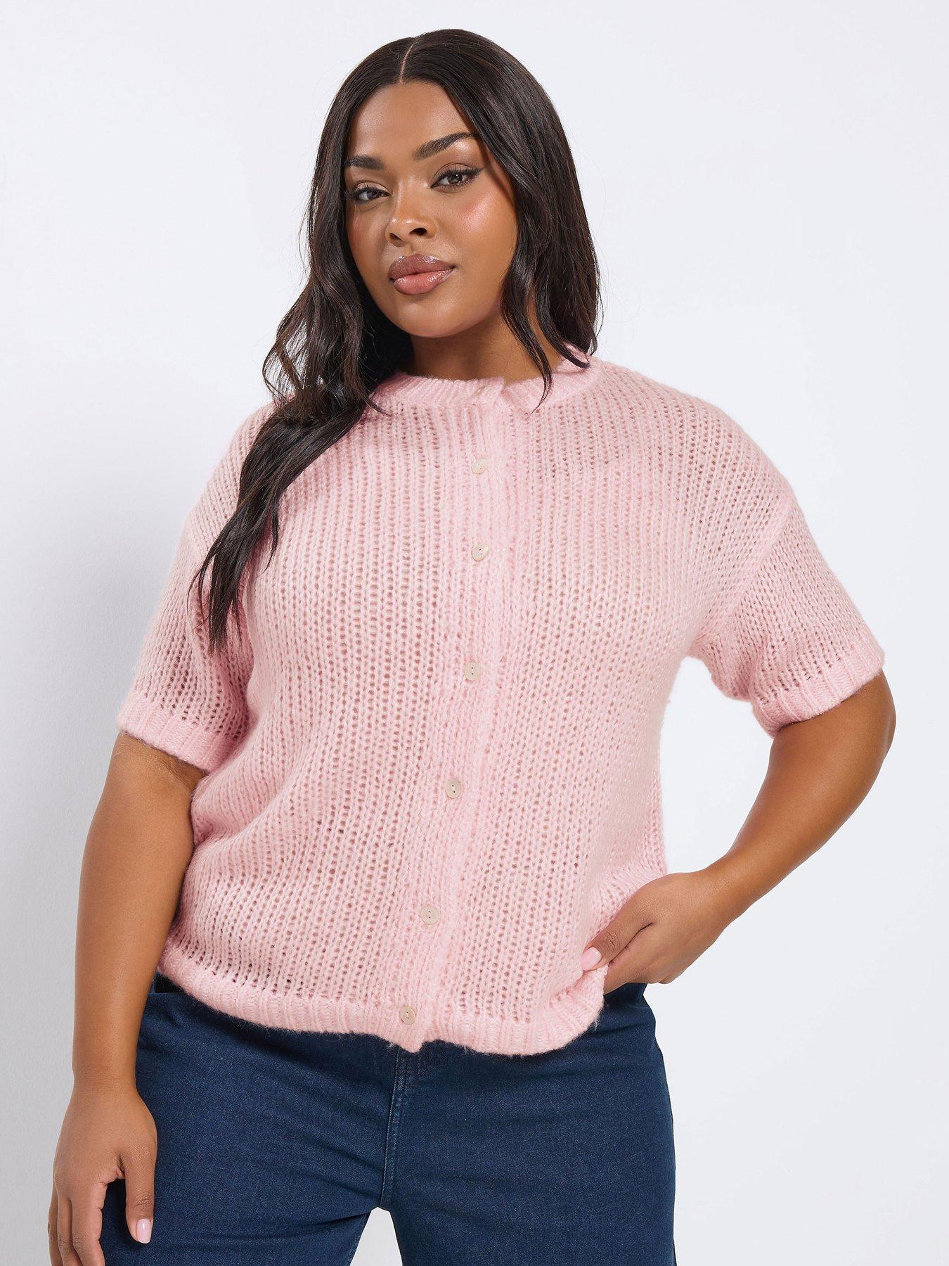 yours-curve-short-sleeve-cardigan-pink