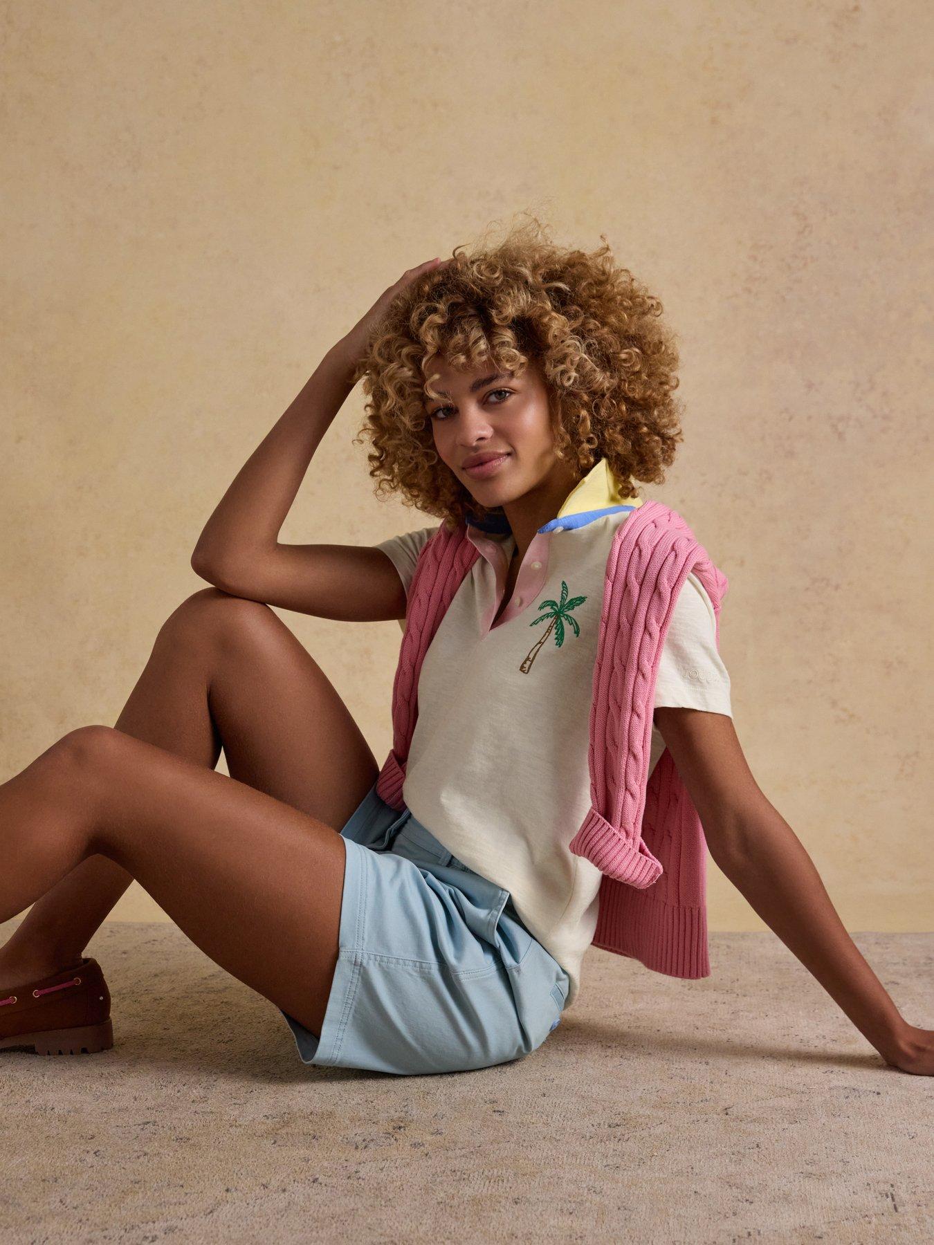 Image 4 of 7 of Joules Embroidered Palm Tree Polo Top - Cream