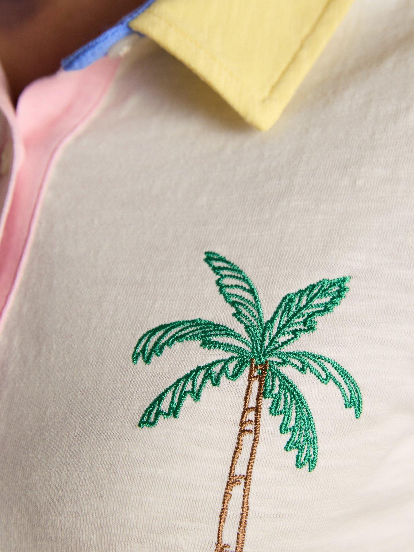 Image 5 of 7 of Joules Embroidered Palm Tree Polo Top - Cream