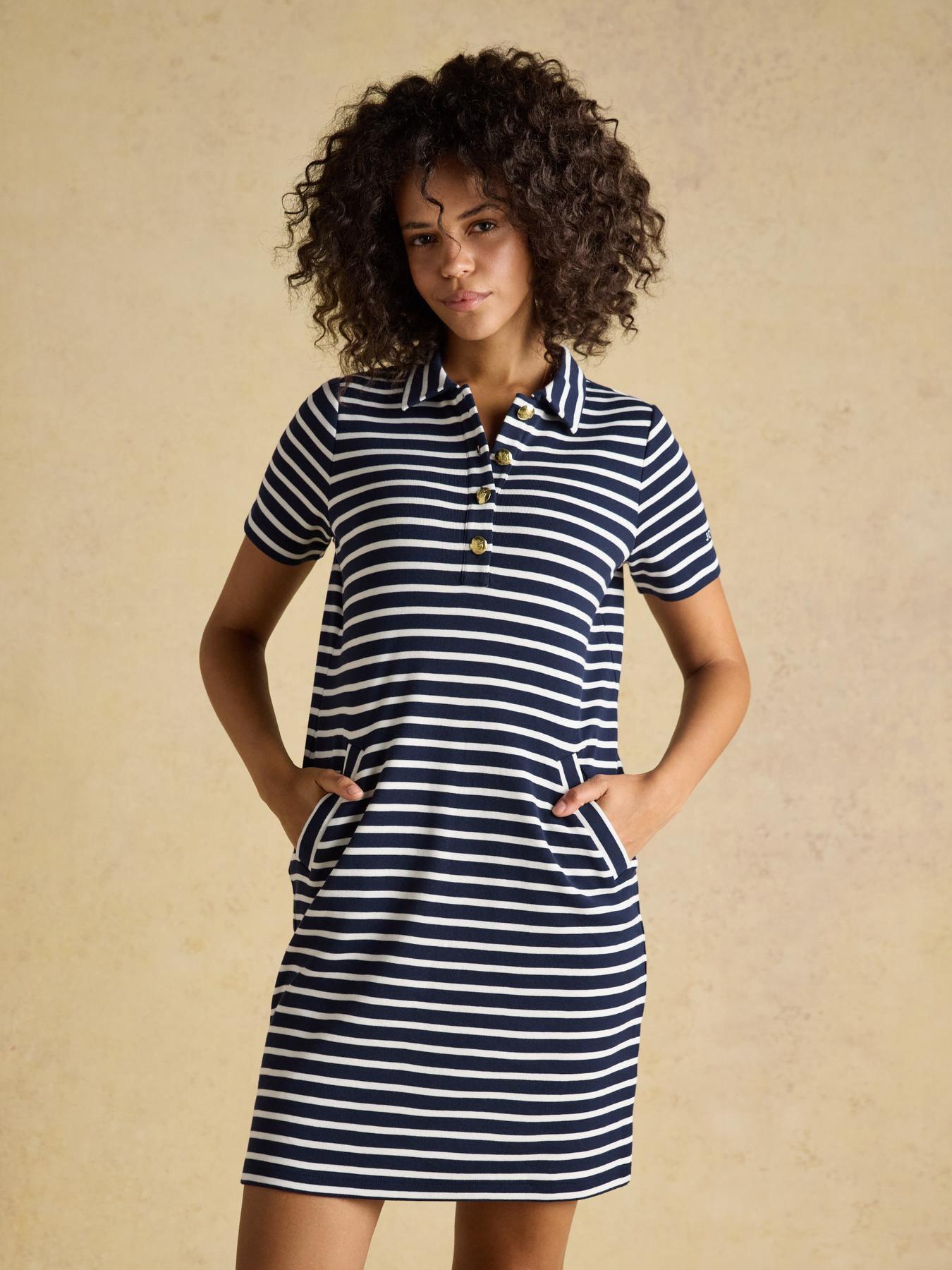 joules-jane-striped-button-collared-knee-length-dress-navyfront