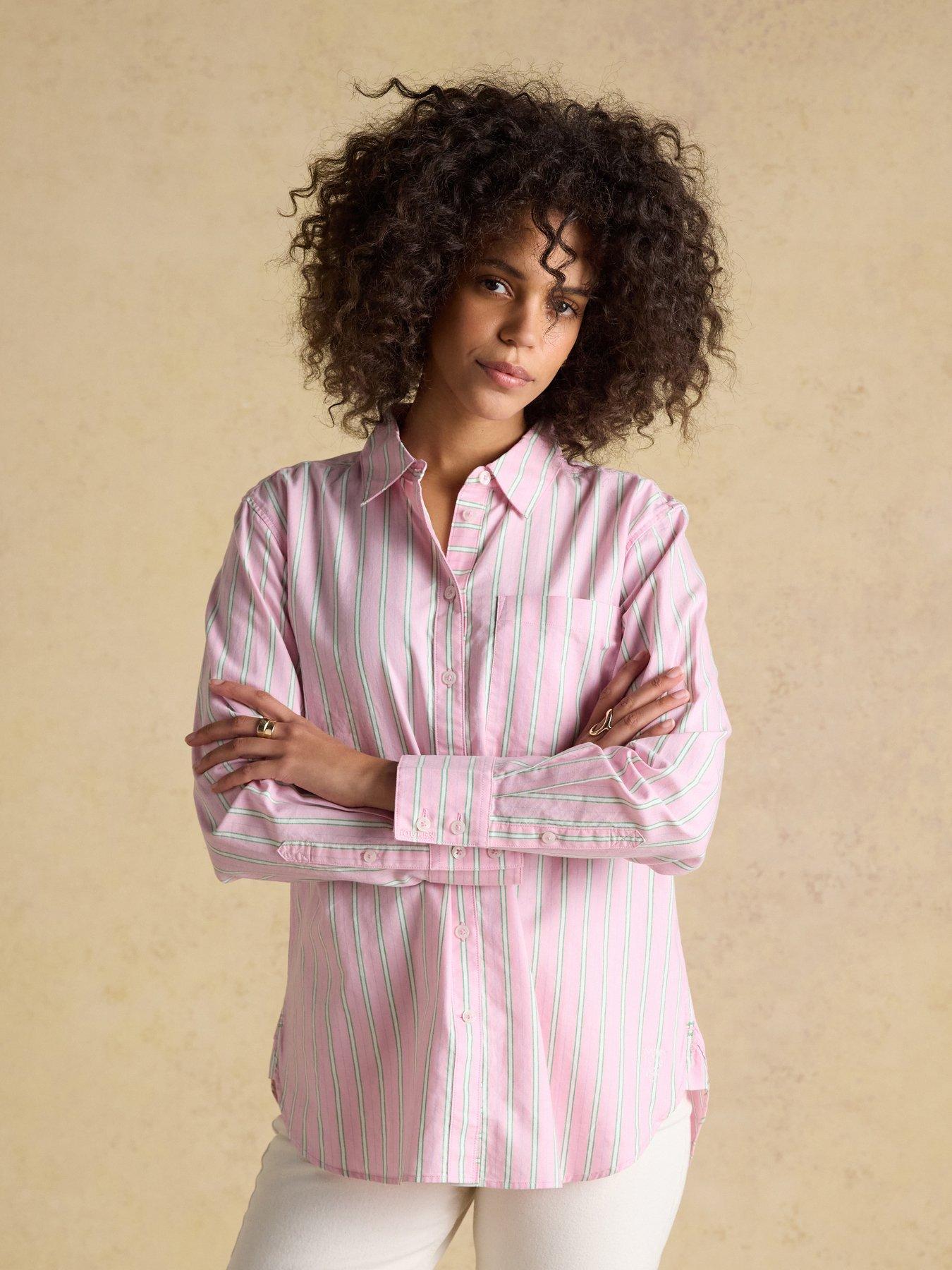 Image 1 of 7 of Joules Striped Boyfriend Oxford Shirt - Pink