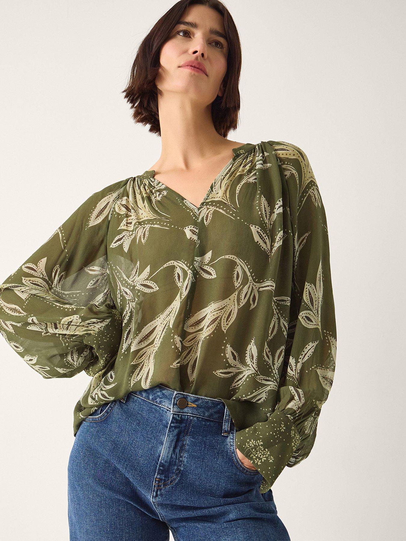Image 1 of 4 of Monsoon Leona Leaf Print Top