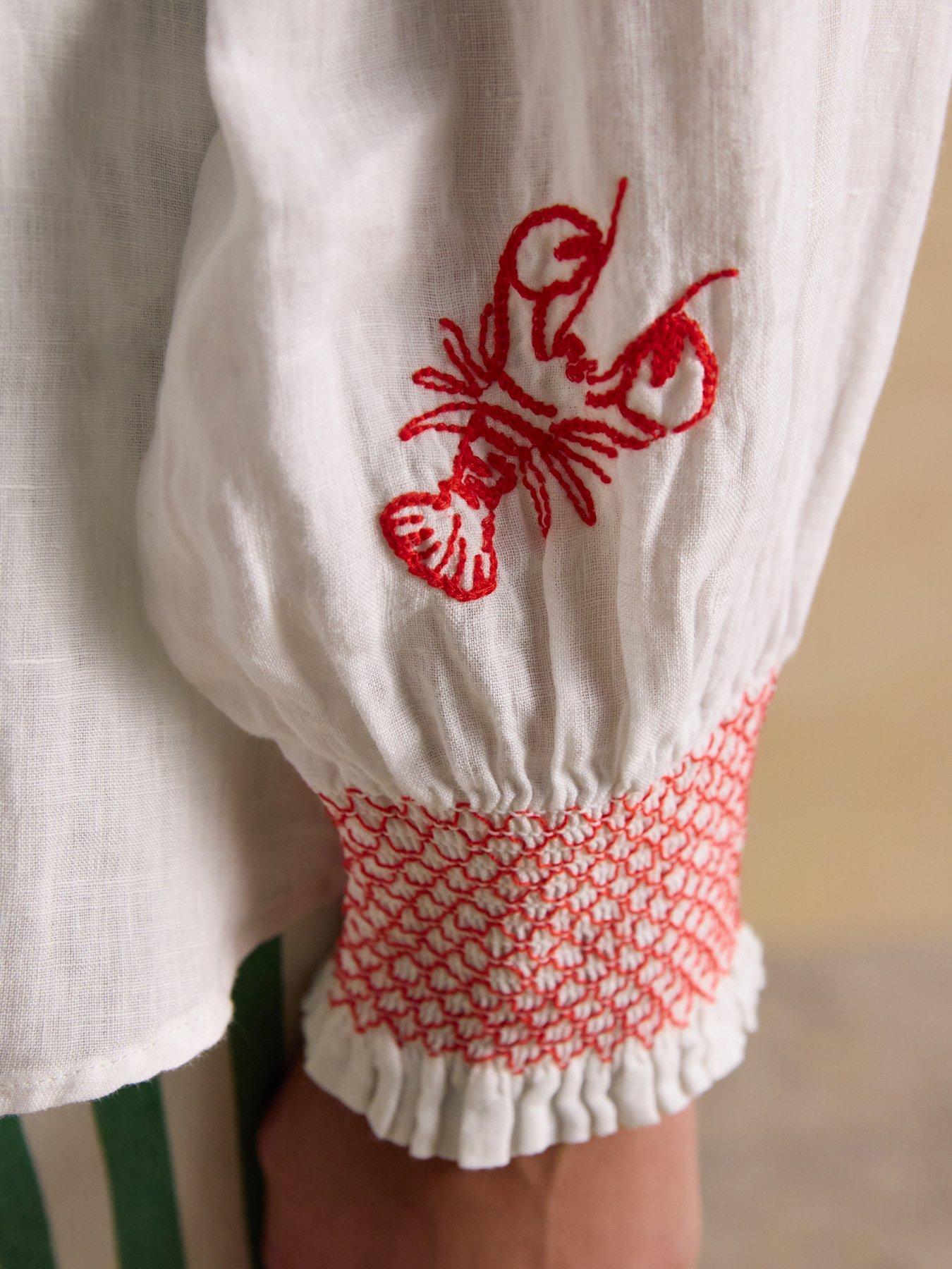 Image 5 of 7 of Joules Orla Embroidered Icons Pure Linen Long Sleeve Shirt - White