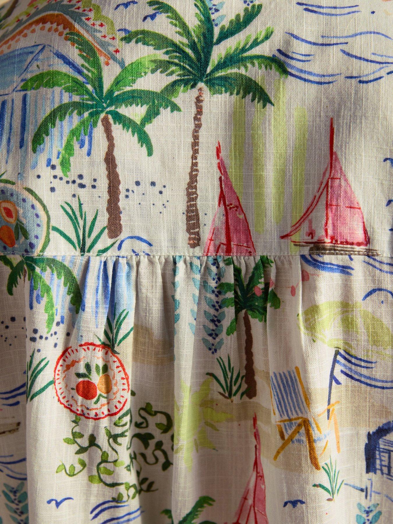 Image 7 of 7 of Joules Isobel Coastal Scene Print Crochet Trim Shirt - Multi
