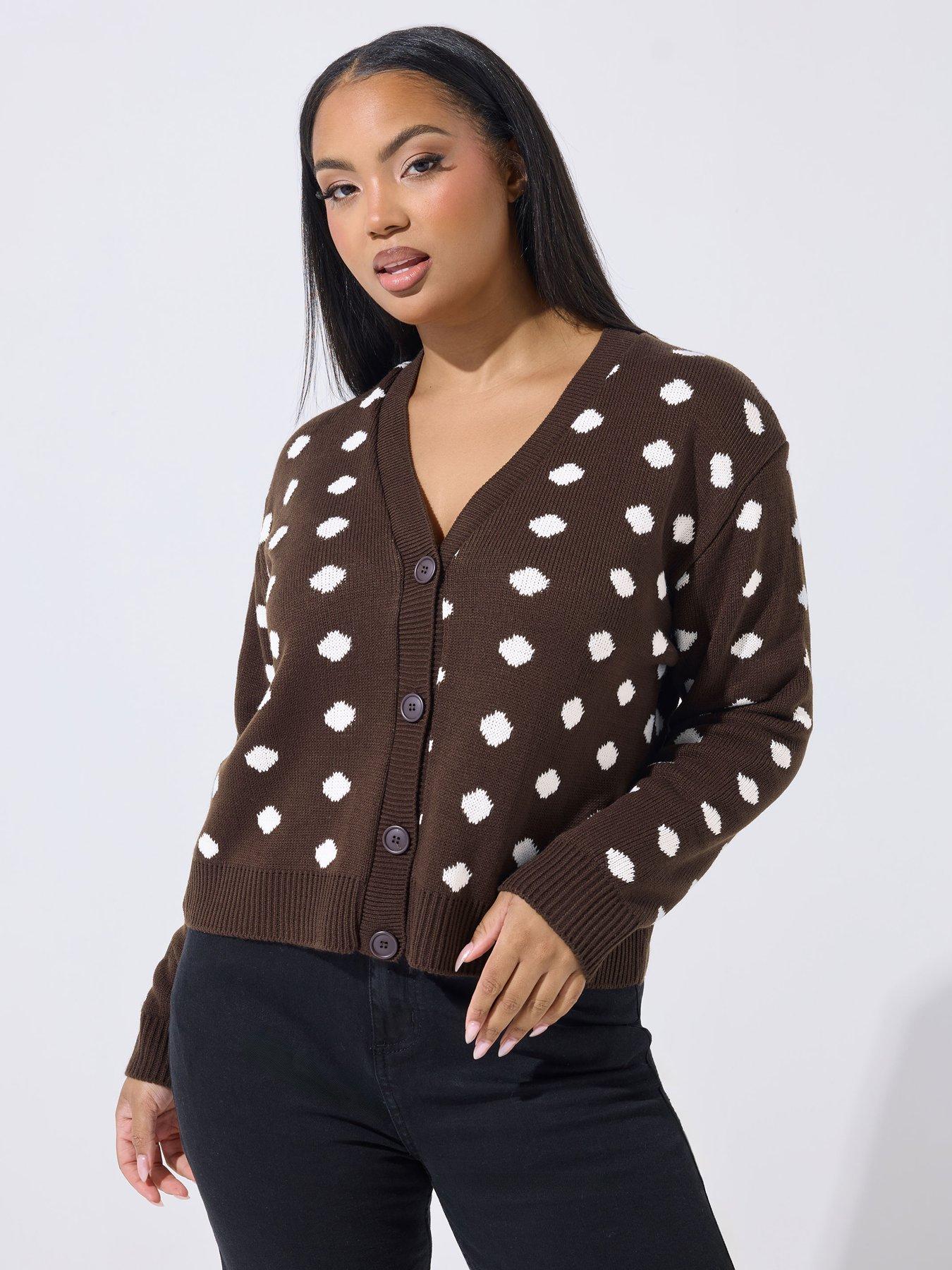Image 1 of 5 of Yours Curve Polka Dot Knitted Carigan