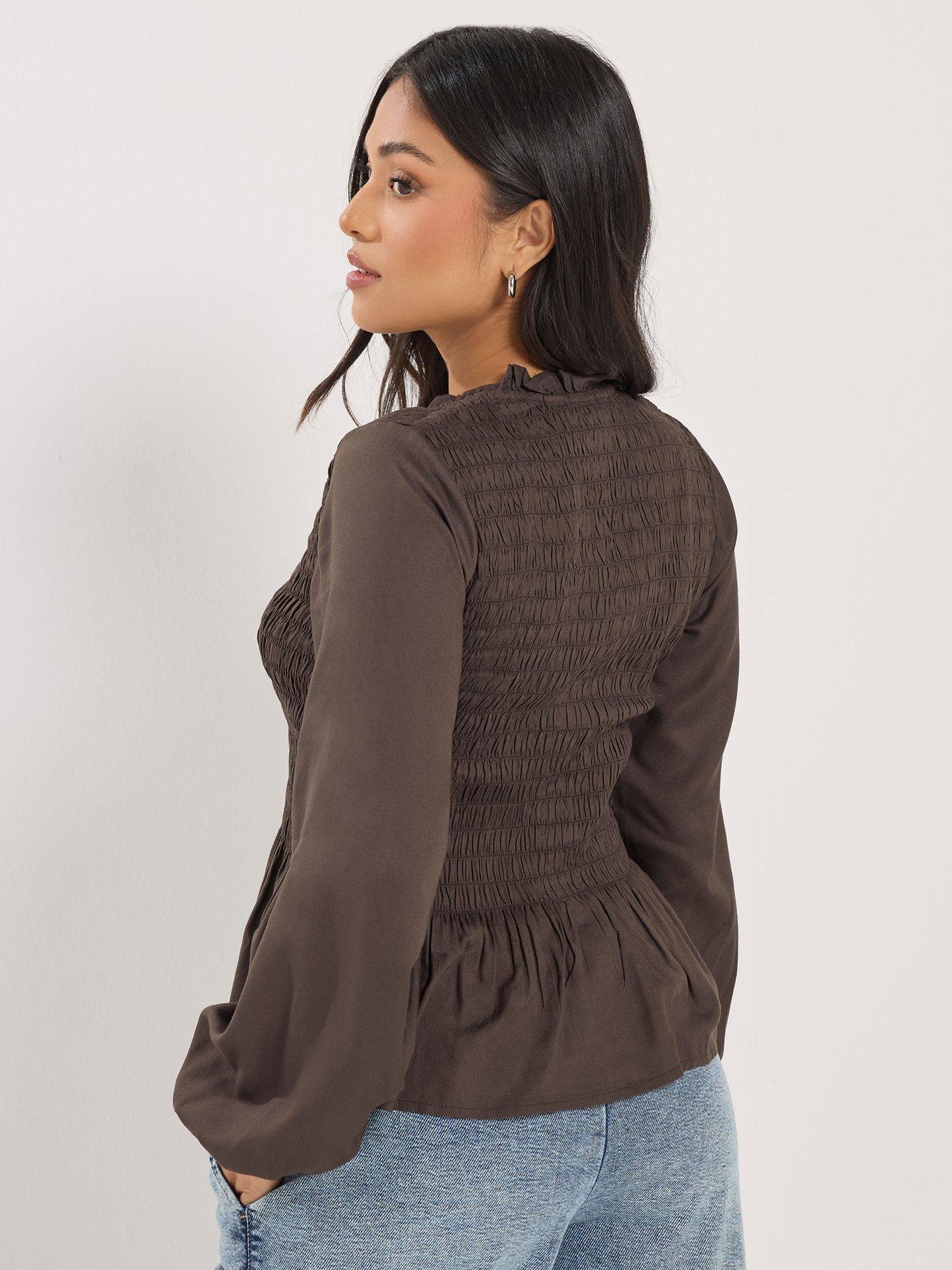 pixiegirl-petite-shirred-long-sleeve-shirtstillFront