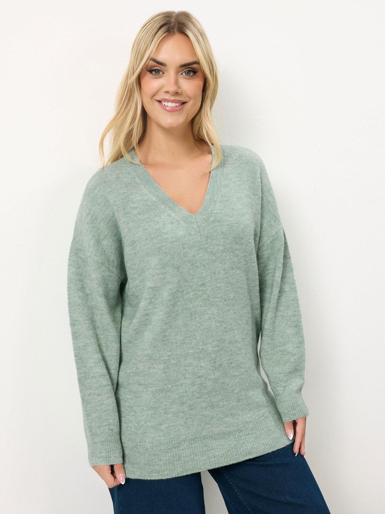 yours-curve-v-neck-soft-touch-jumper-greenfront