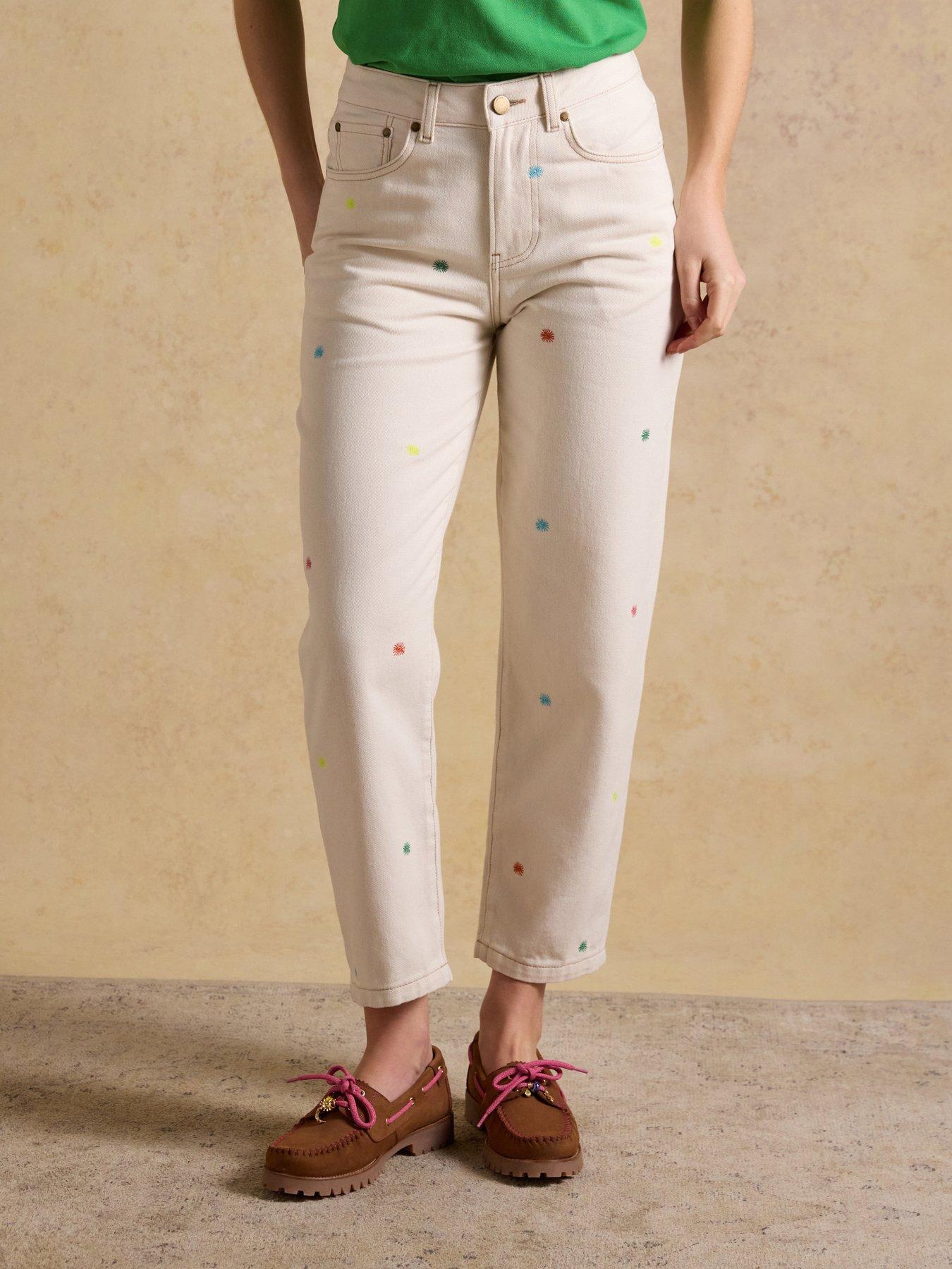 Image 1 of 7 of Joules Relaxed Jean - Embroidered - Cream
