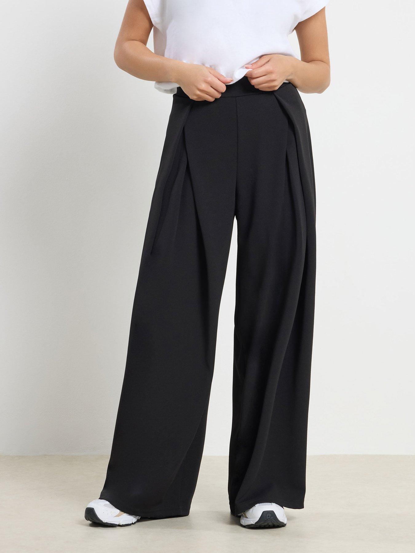 Image 1 of 4 of PixieGirl Petite Scuba Wrap Pleat Wide Leg Trousers