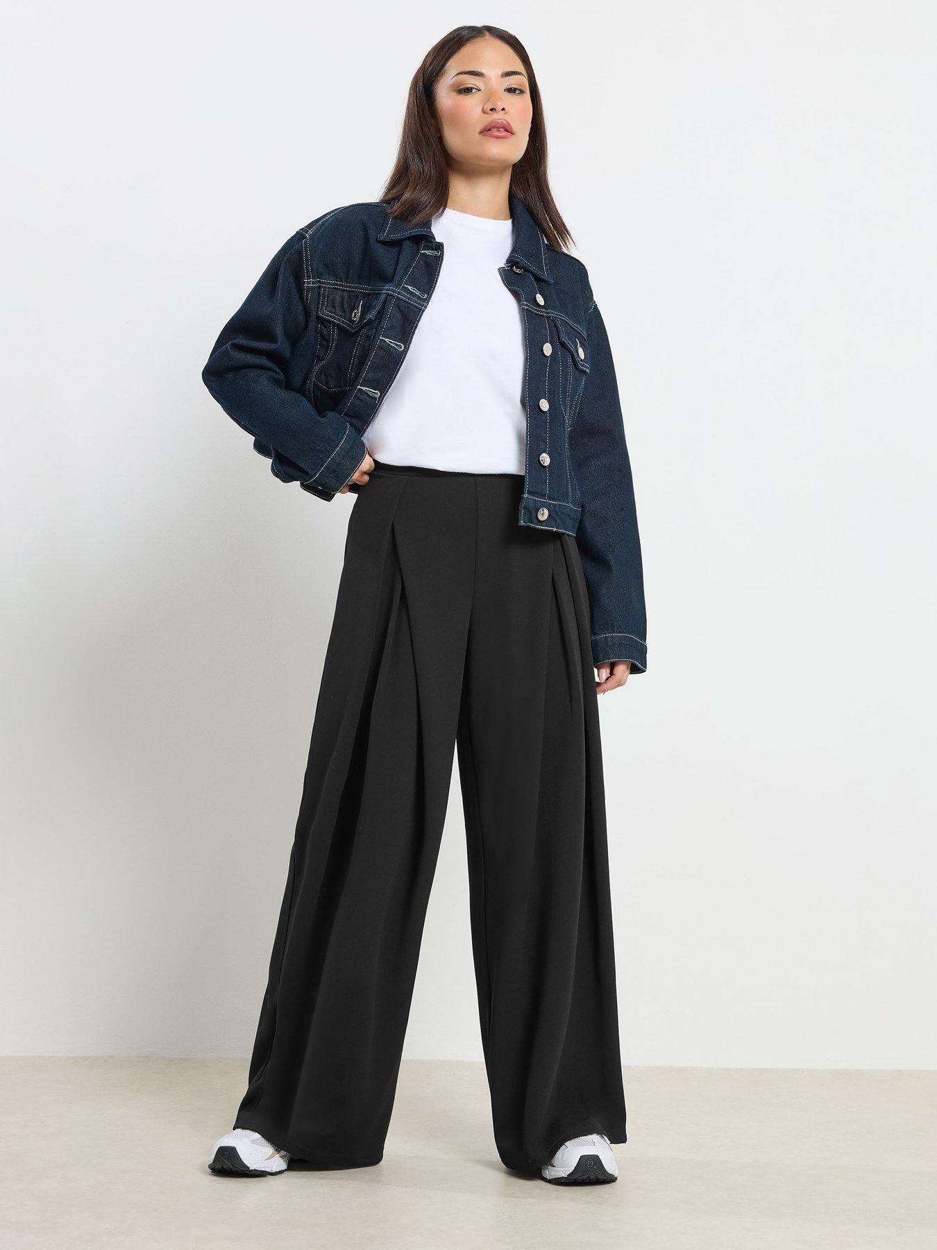 Image 3 of 4 of PixieGirl Petite Scuba Wrap Pleat Wide Leg Trousers