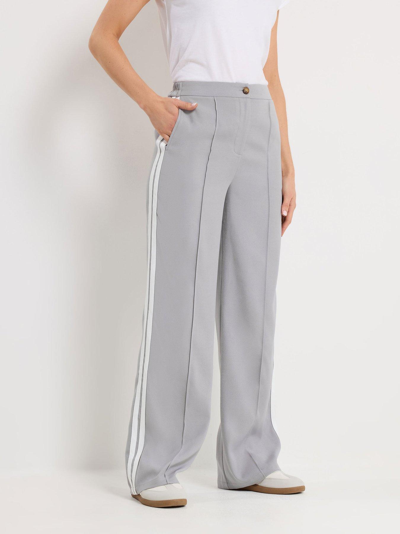Long Tall Sally Tall Side Stripe Wide Leg Trousers 36" - Grey